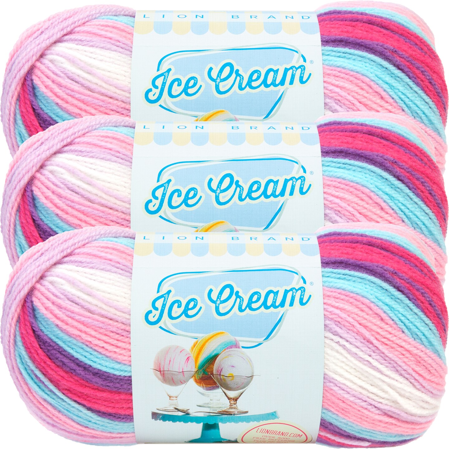 (3 Pack) Lion Brand Ice Cream Yarn - Raspberry Ripple
