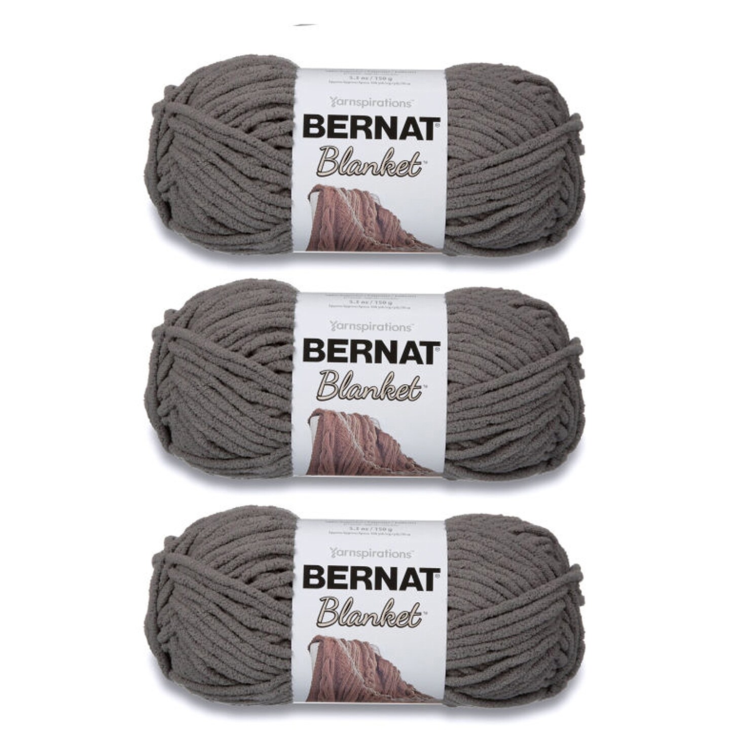 Bernat Blanket Dark Gray Yarn - 3 Pack of 150g/5.3oz - Polyester - 6 Super Bulky - 108 Yards - Knitting/Crochet
