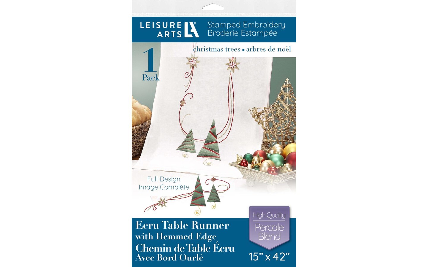 Leisure Arts Table Runner 15"x42" Ecru Xmas Trees, kitchen table runner