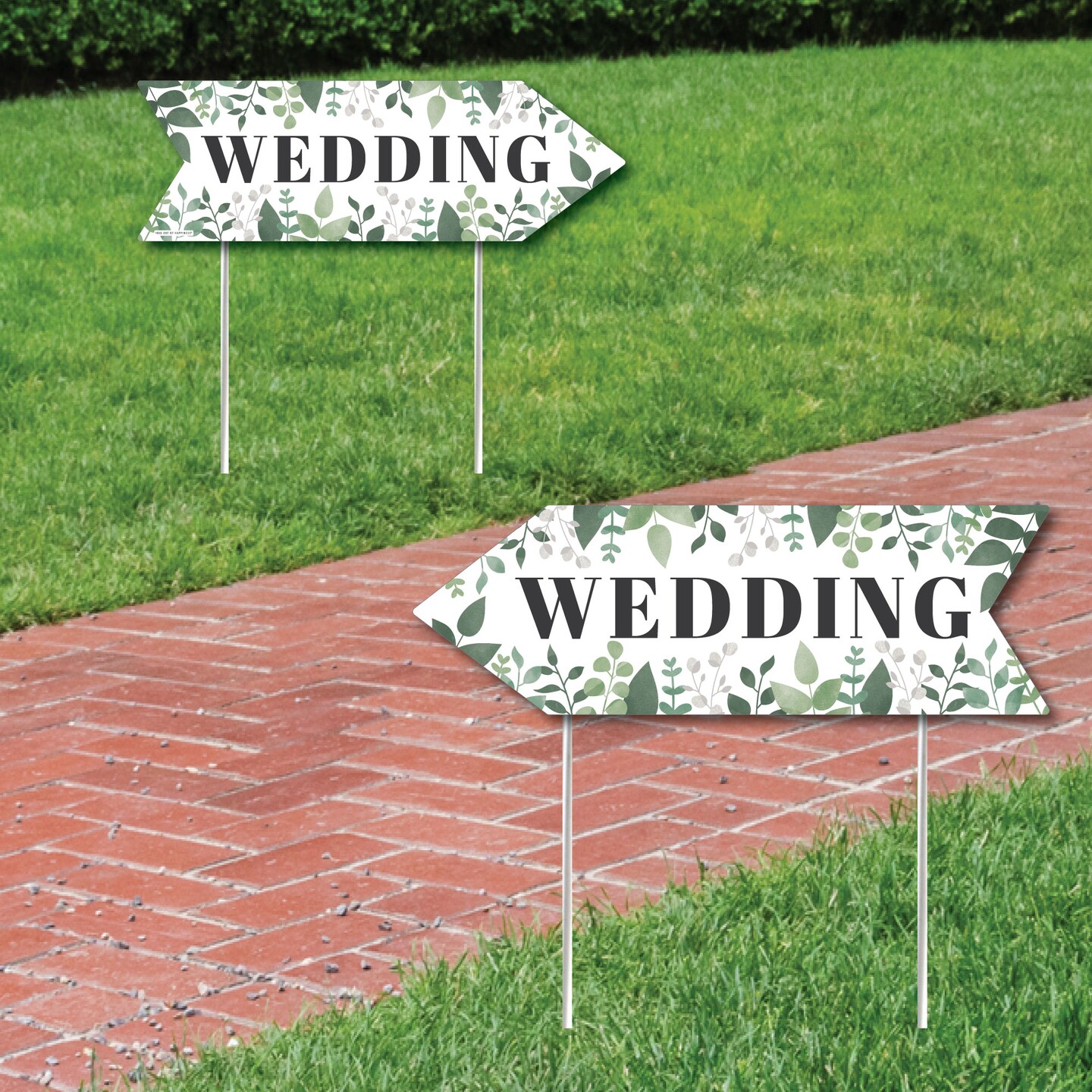 Big Dot of Happiness Boho Botanical Wedding Reception Signs - Greenery Wedding Sign Arrow - Double Sided Directional Yard Signs - Set of 2 Signs