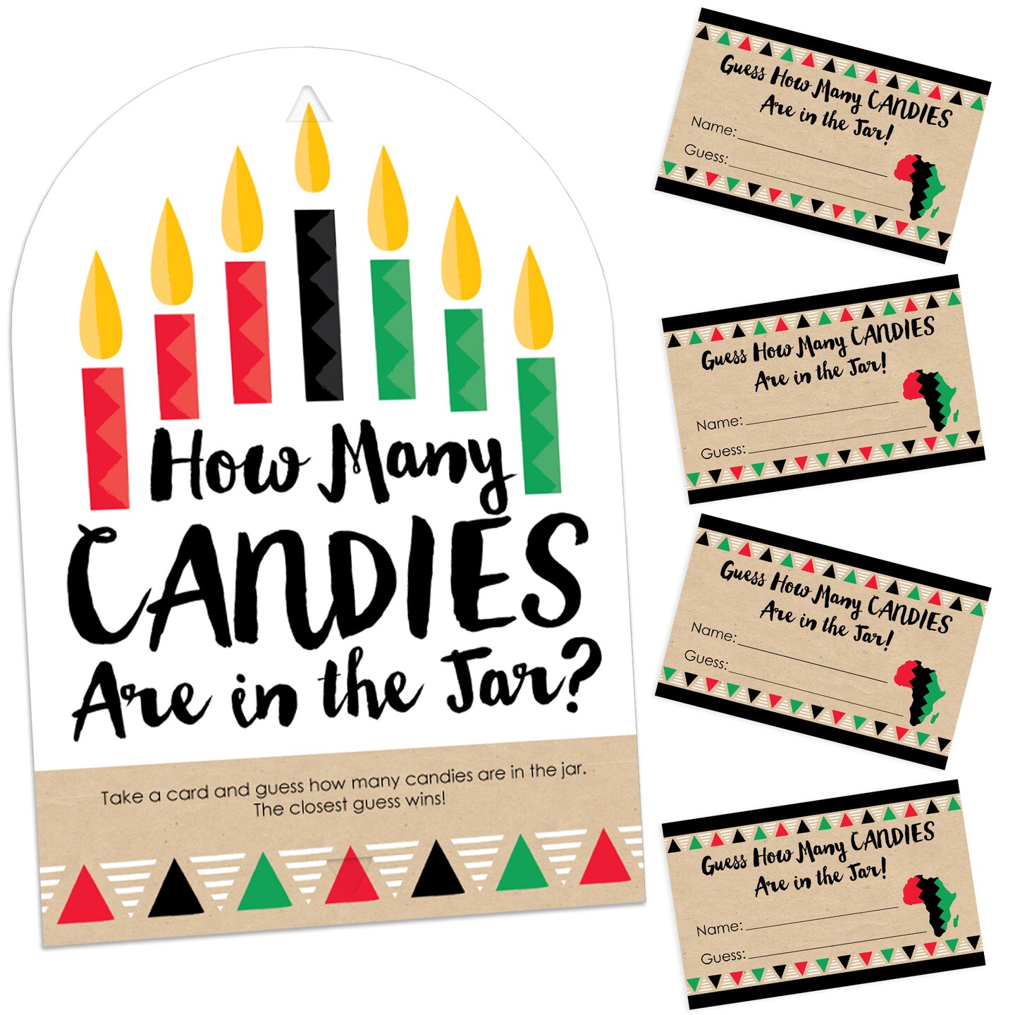 Big Dot of Happiness Happy Kwanzaa - How Many Candies Heritage Holiday Party Game - 1 Stand and 40 Cards - Candy Guessing Game