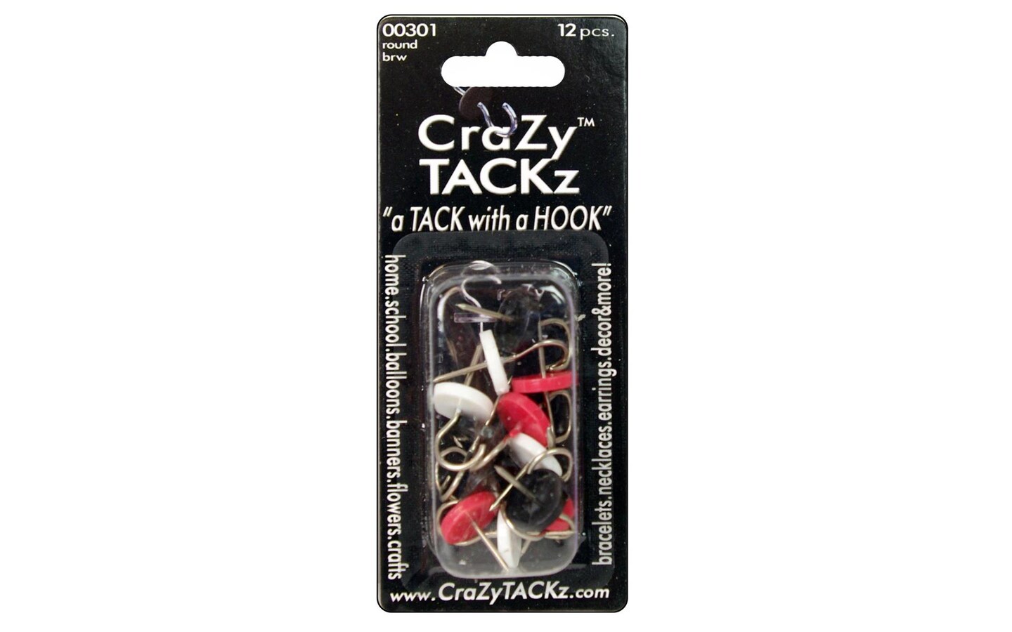 Crazy Tackz Tack With A Hook Rnd Blk/Red/Wht 12pc