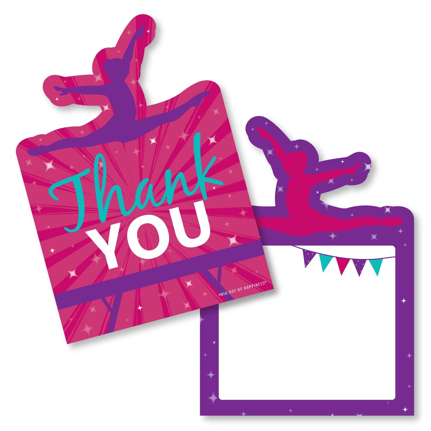 Big Dot of Happiness Tumble, Flip &#x26; Twirl - Gymnastics - Shaped Thank You Cards - Birthday Party Thank You Note Cards with Envelopes - Set of 12
