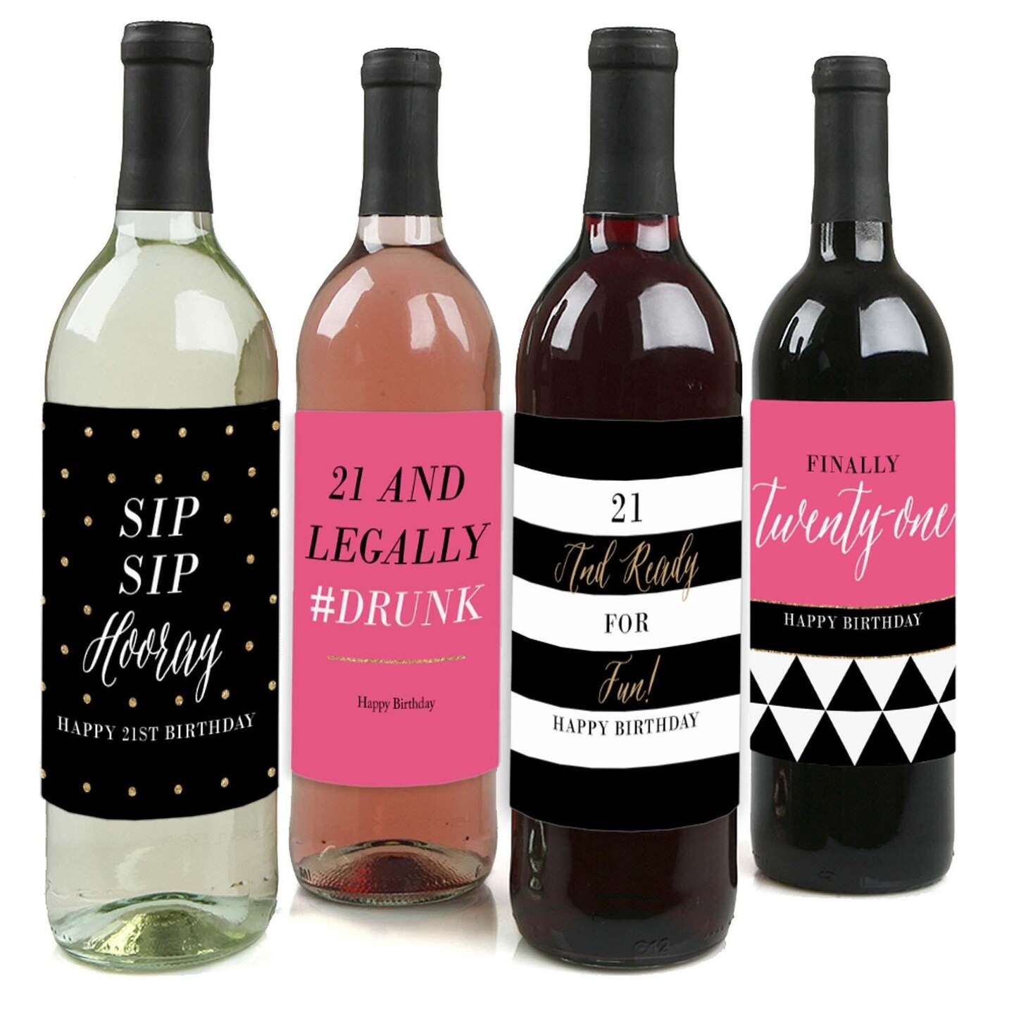 Big Dot of Happiness Finally 21 - Girl - Birthday Gift For Women - Wine Bottle Label Stickers - Set of 4