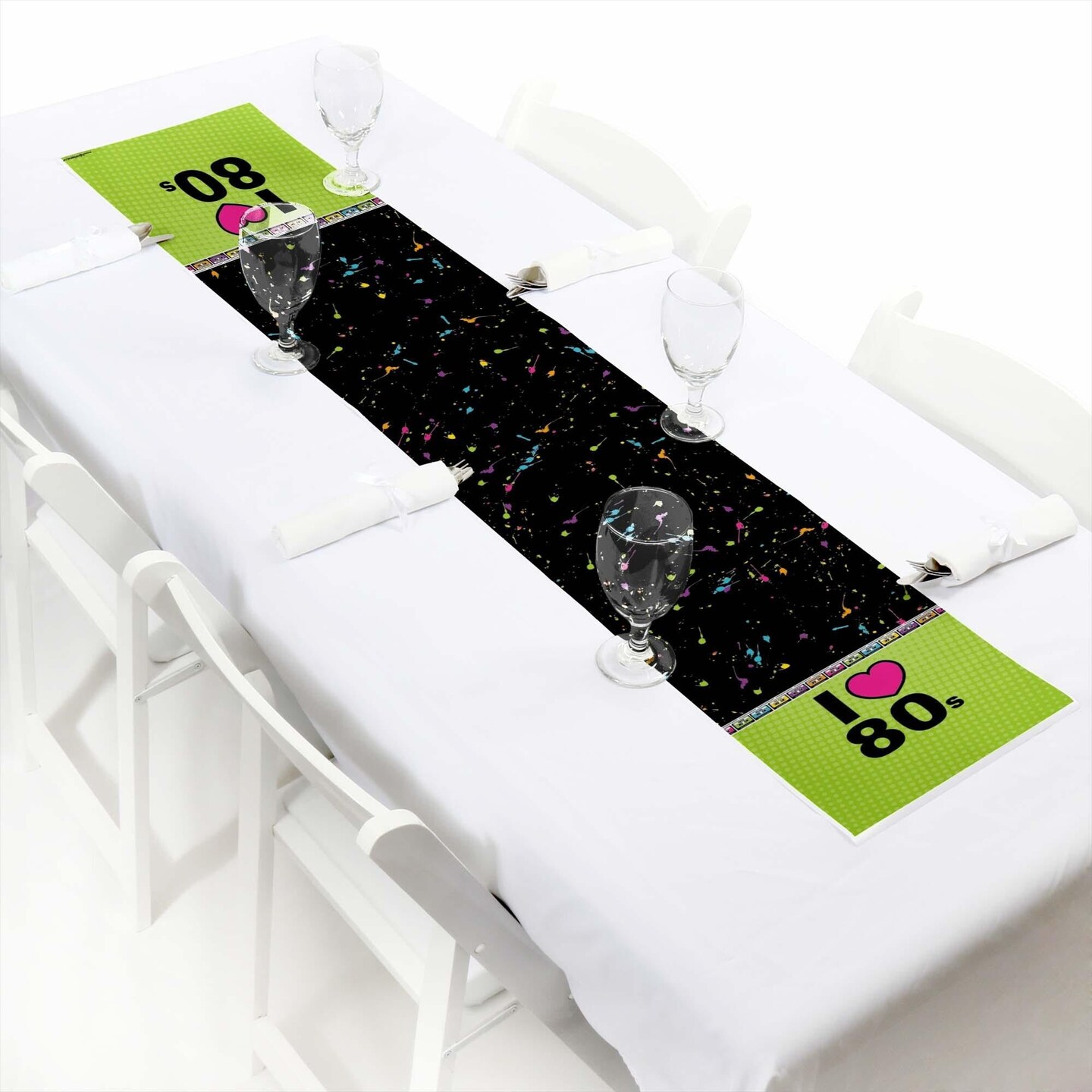Big Dot of Happiness 80's Retro - Petite Totally 1980s Party Paper Table Runner - 12 x 60 inches