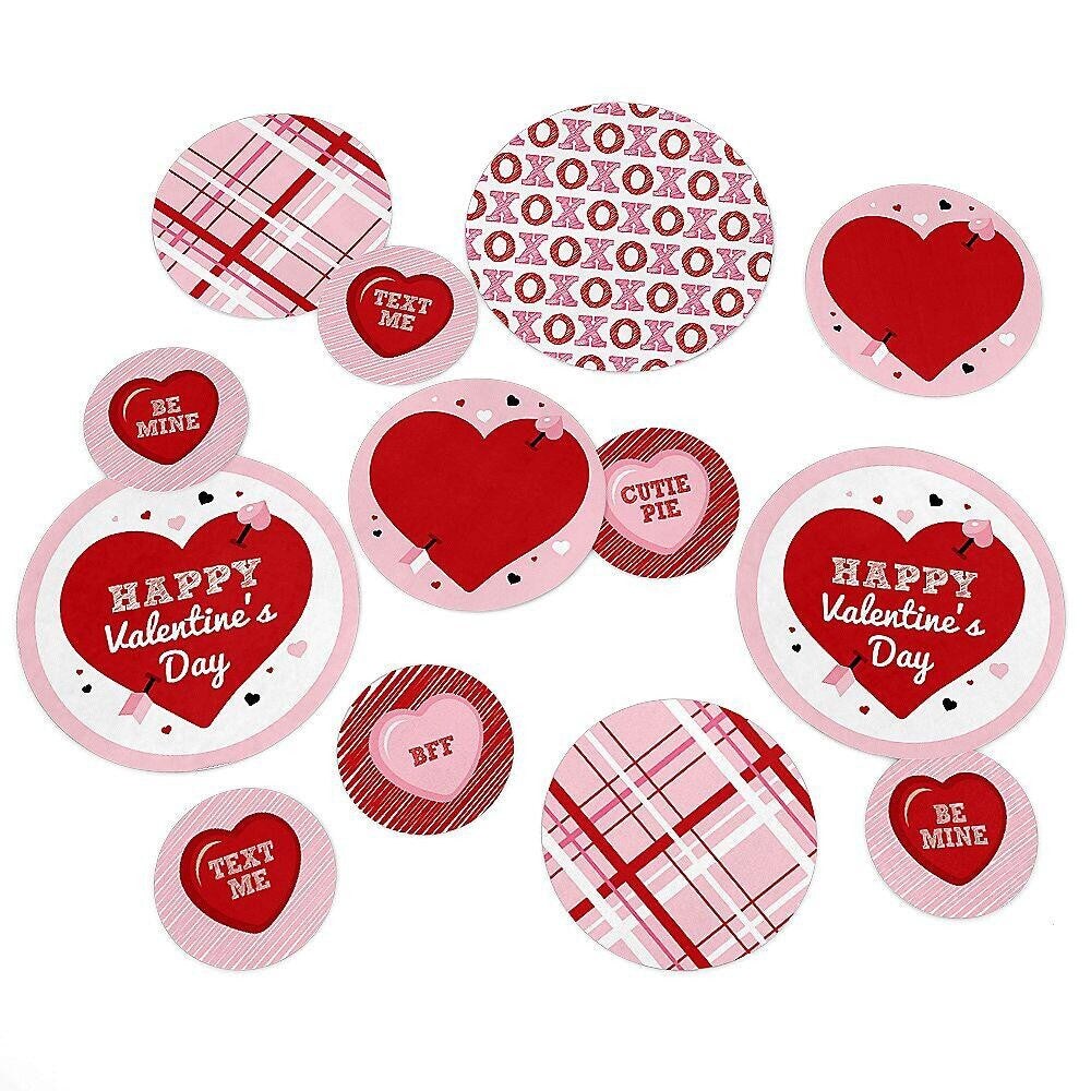 Big Dot of Happiness Conversation Hearts - Valentine&#x27;s Day Giant Circle Confetti - Party Decorations - Large Confetti 27 Count