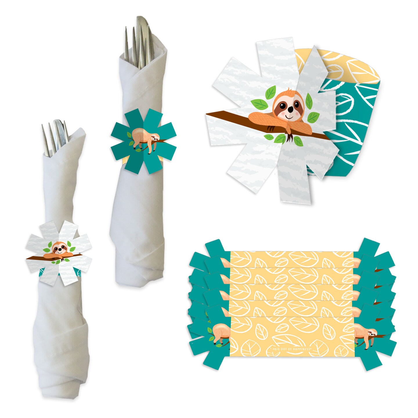 Big Dot of Happiness Let&#x2019;s Hang - Sloth - Baby Shower or Birthday Party Paper Napkin Holder - Napkin Rings - Set of 24