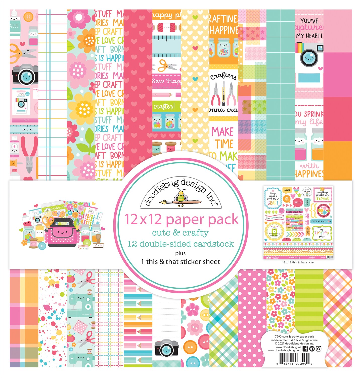 Doodlebug Double-Sided Paper Pack 12"X12" 12/Pkg-Cute & Crafty