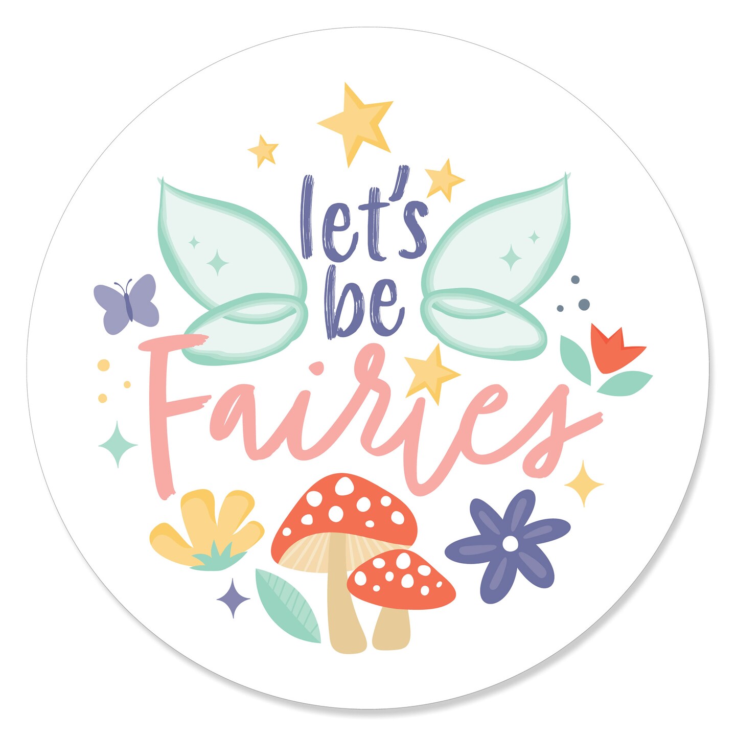 Big Dot of Happiness Let&#x27;s Be Fairies - Fairy Garden Birthday Party Circle Sticker Labels - 24 Count