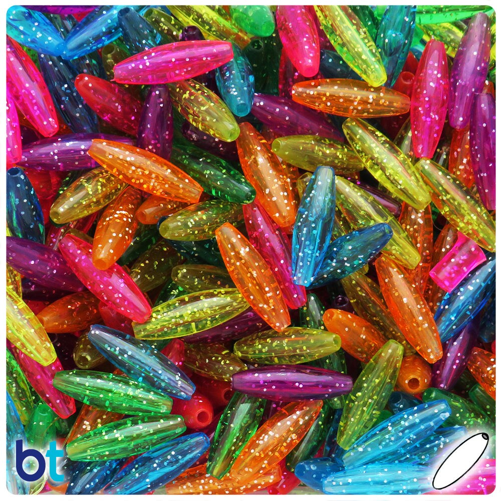 BeadTin Jelly Sparkle Mix 19mm Spaghetti Plastic Craft Beads (150pcs)