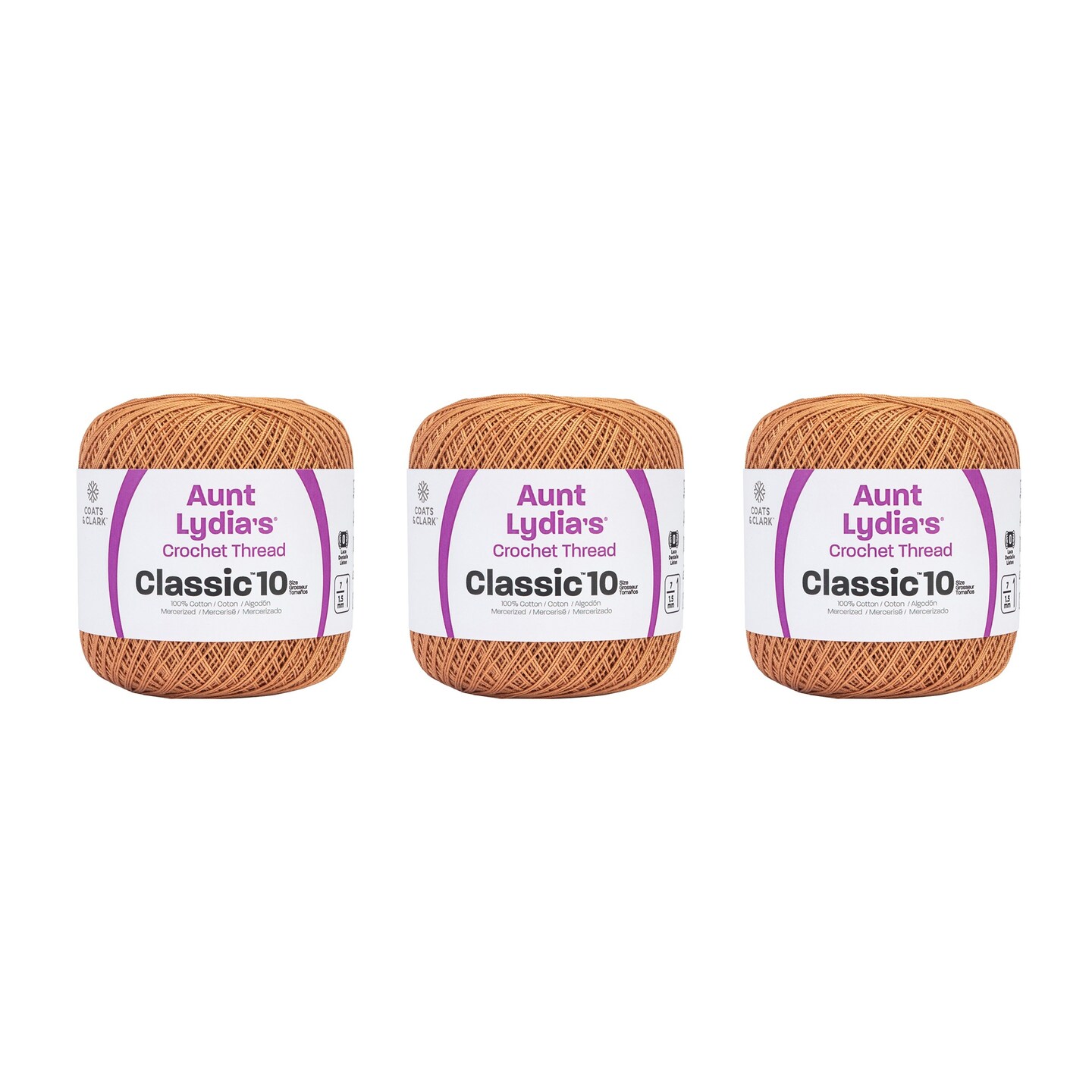 Aunt Lydia Classic Copper Mist Crochet - 3 Pack of 350y/320m - Cotton - Gauge 10 - Crochet