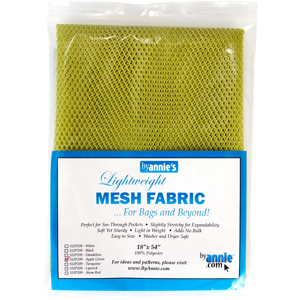 ByAnnie's Lightweight Mesh Fabric 18"X54" 100% Polyester-Apple Green