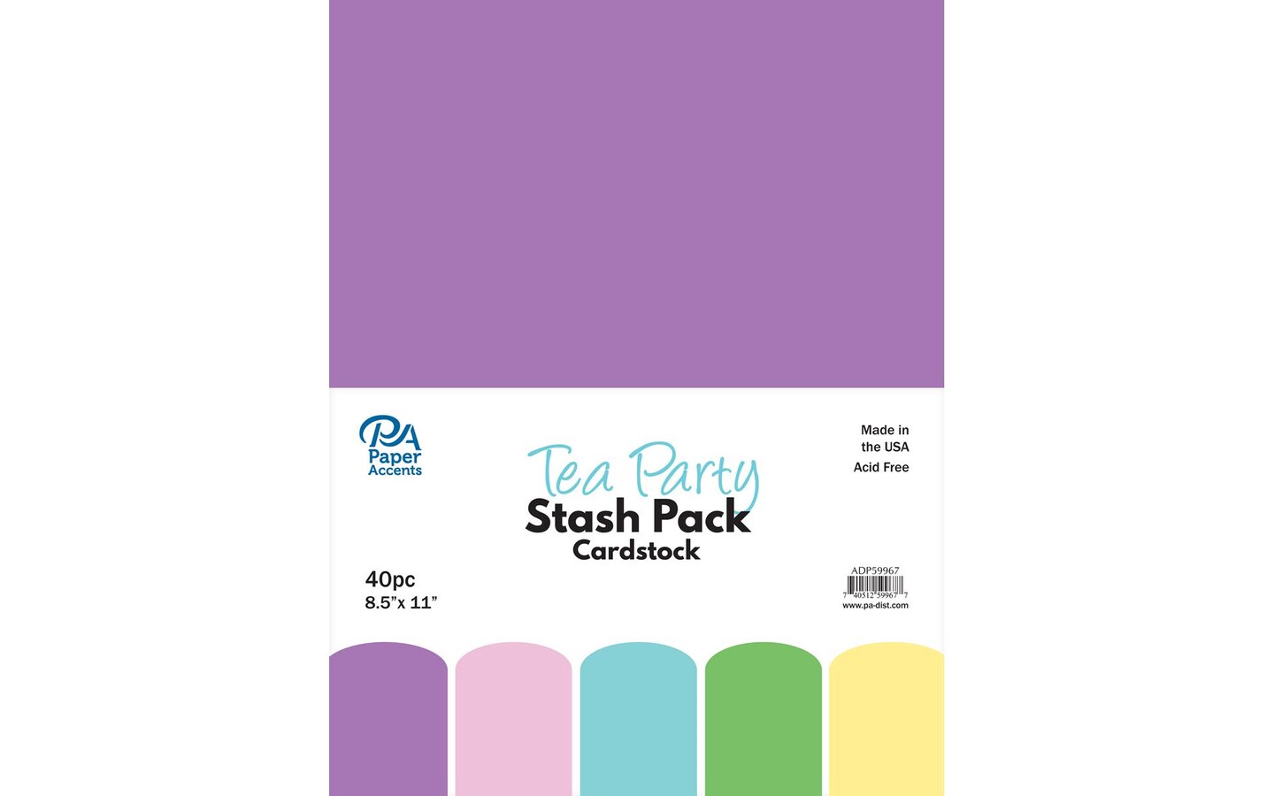 PA Paper Accents Stash Pack Cardstock Pack 8.5&#x22; x 11&#x22; Tea Party, colored cardstock paper for card making, scrapbooking, printing, quilling and crafts, 65lb., 40 pieces