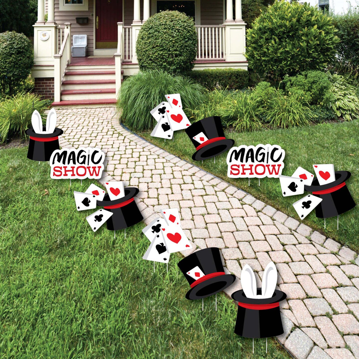 Big Dot of Happiness Ta-Da, Magic Show - Rabbit in a Magician&#x27;s Hat and Cards Lawn Decor - Outdoor Magical Birthday Party Yard Decorations - 10 Piece