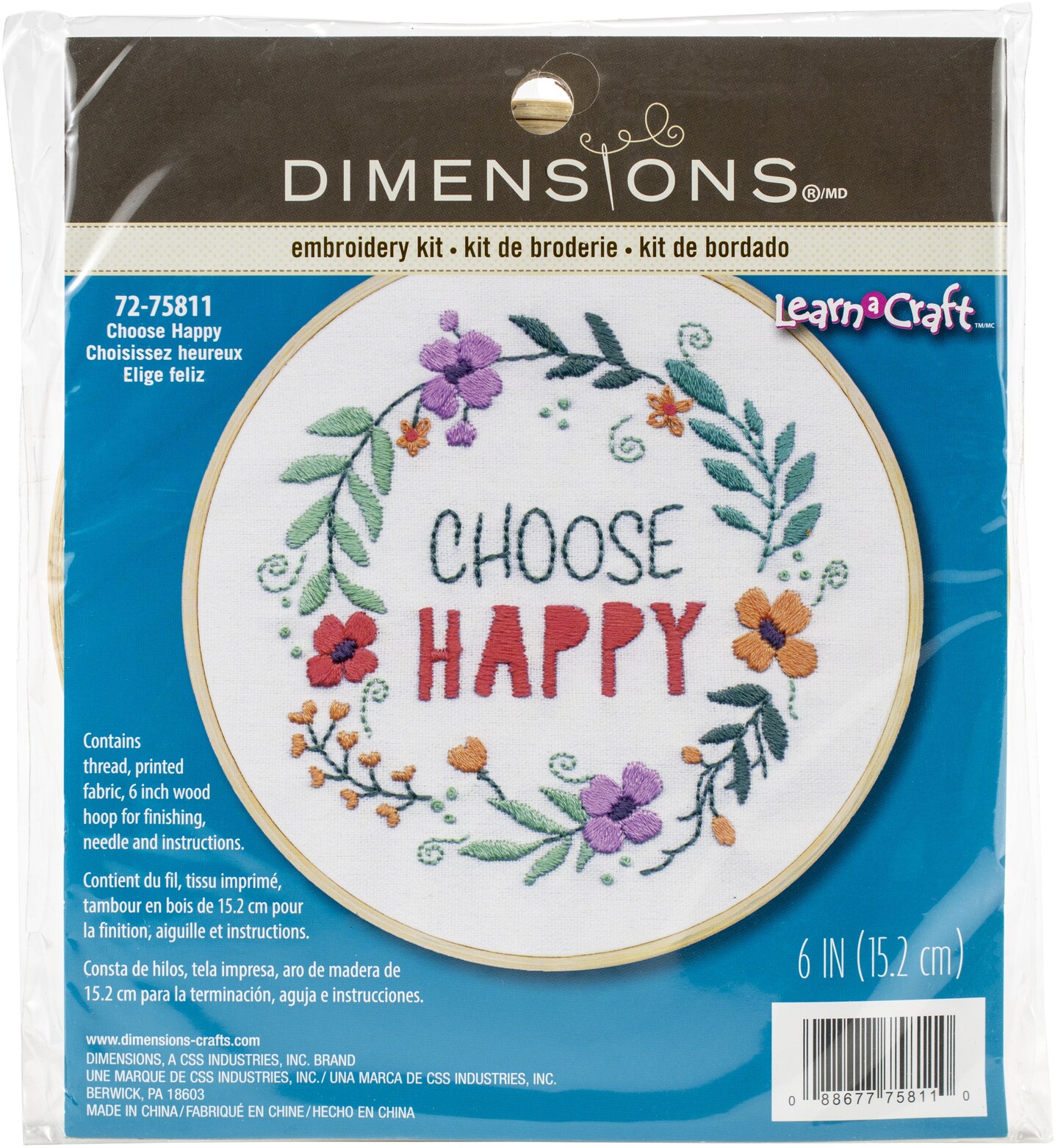 Dimensions Embroidery Kit 6" Round-Choose Happy Stitched In Thread