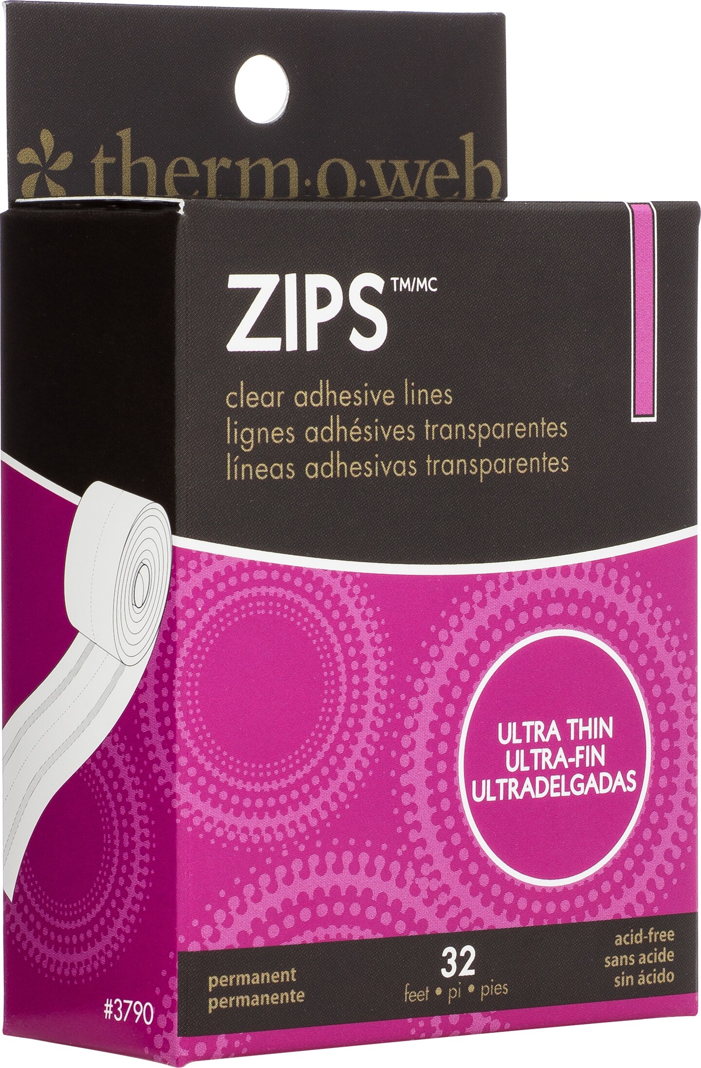 Thermoweb Zips Clear Adhesive Lines-Ultra Thin 1/8"X1/64" Thick 32'/Pkg