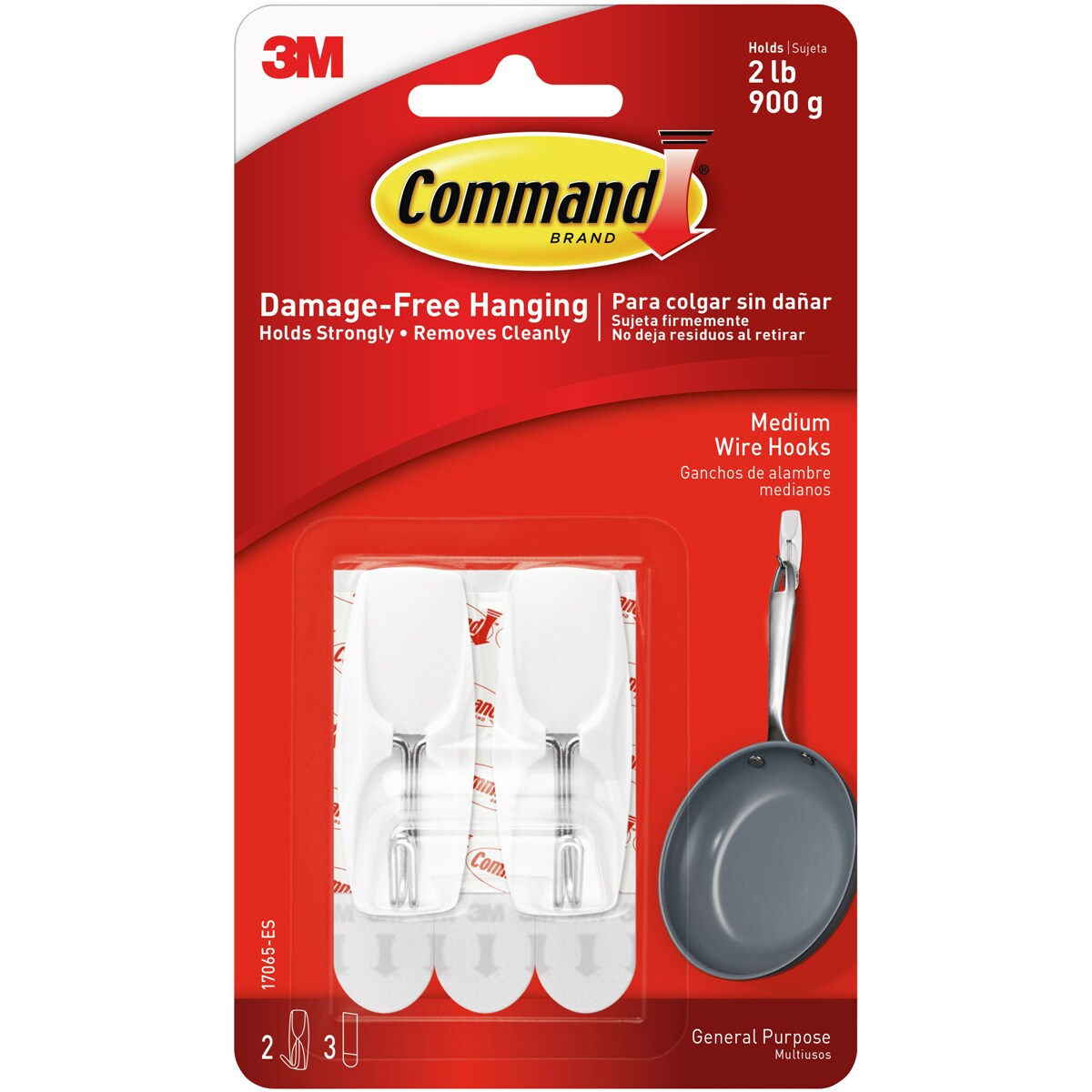 Command Medium Wire Hook 2/Pkg-2 White Hooks & 3 Strips