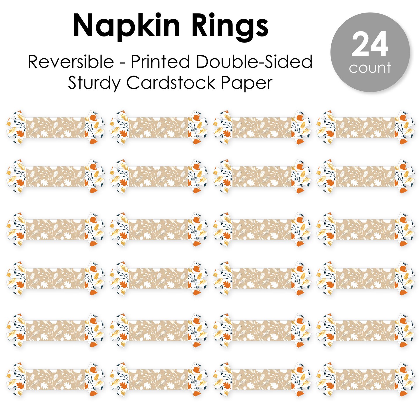 Big Dot of Happiness Happy Thanksgiving - Fall Harvest Party Paper Napkin Holder - Napkin Rings - Set of 24