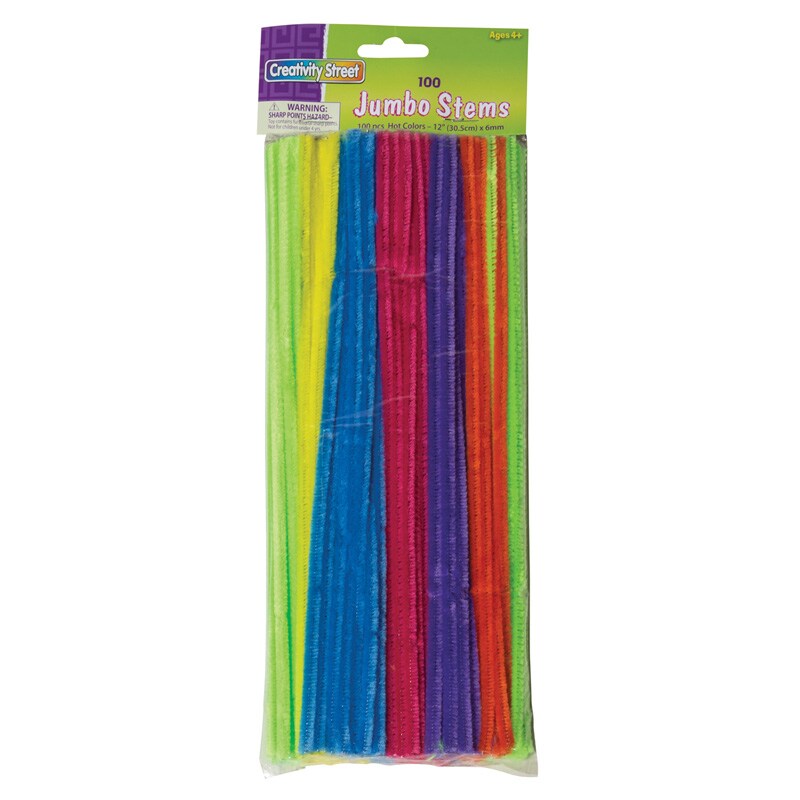 Jumbo Stems, Hot Assorted Colors, 12&#x22; x 6 mm, 100 Pieces