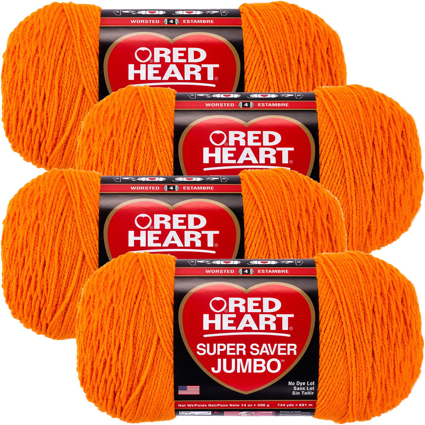 Multipack of 4 - Red Heart Super Saver Jumbo Yarn-Pumpkin