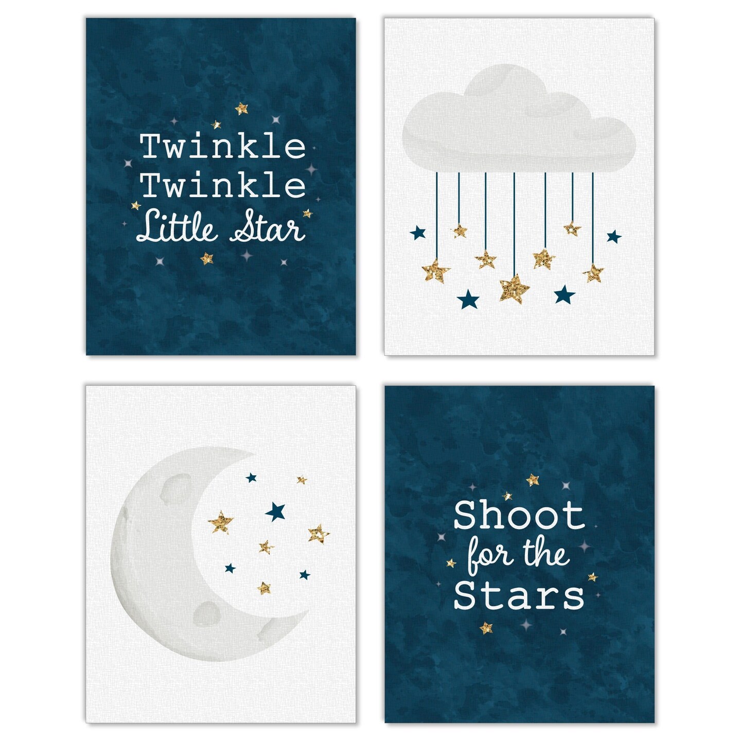 Big Dot of Happiness Twinkle Twinkle Little Star - Unframed Moon & Cloud Nursery and Kids Room Linen Paper Wall Art - Set of 4 Artisms - 8 x 10 inches
