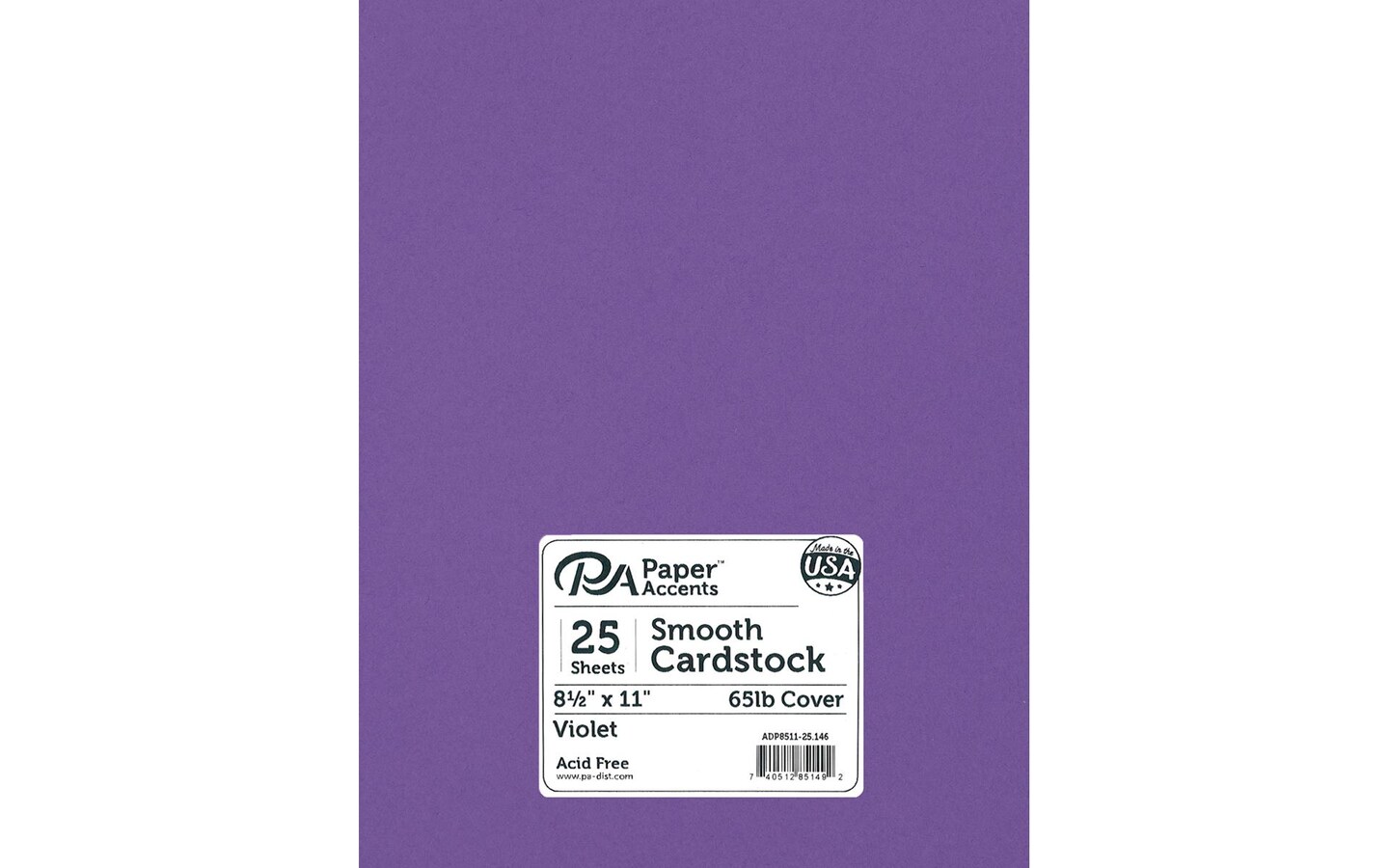 PA Paper Accents Smooth Cardstock 8.5" x 11" Violet, 65lb colored