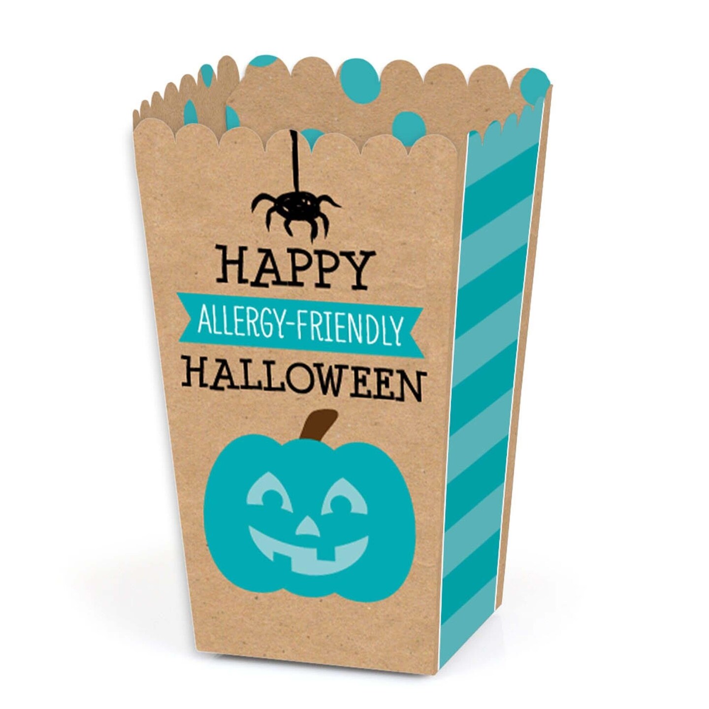 Big Dot of Happiness Teal Pumpkin - Halloween Allergy Friendly Trick or Trinket Favor Popcorn Treat Boxes - Set of 12