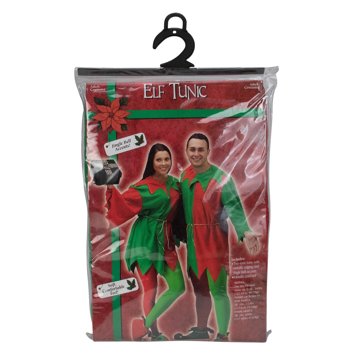 Fun World Red and Green Elf Tunic Adult Christmas Costume with Jingle Bells - One Size