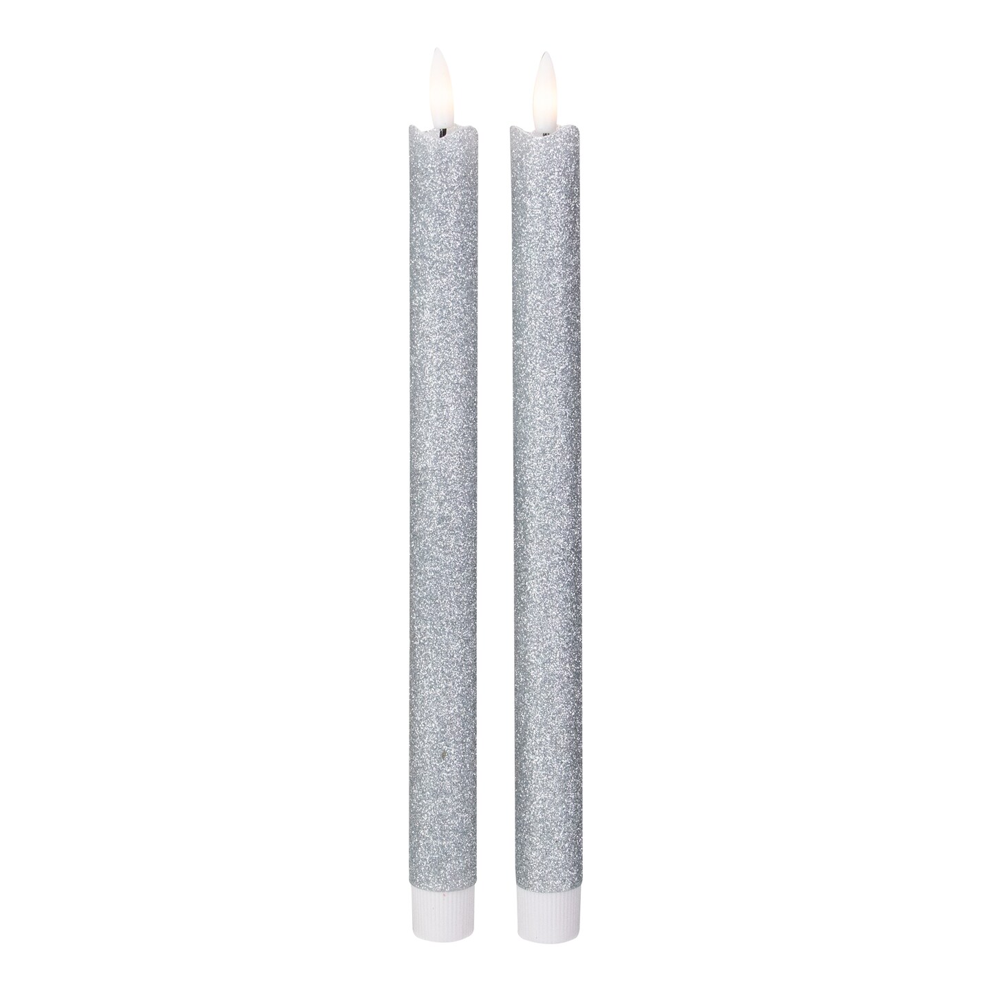 Northlight Set 2 Silver Glittered LED Flameless Taper Christmas Candles 11&#x22;
