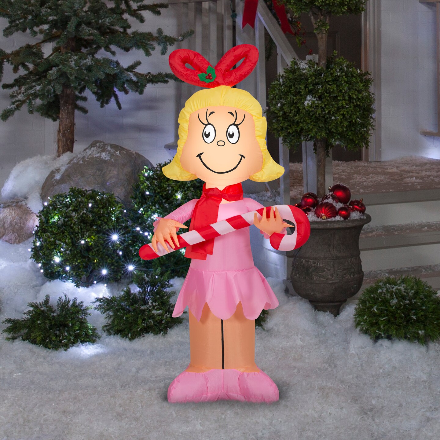 4' Gemmy Airblown Inflatable Christmas Cindy Lou Who Holding A Candy Cane Yard Decoration 880607