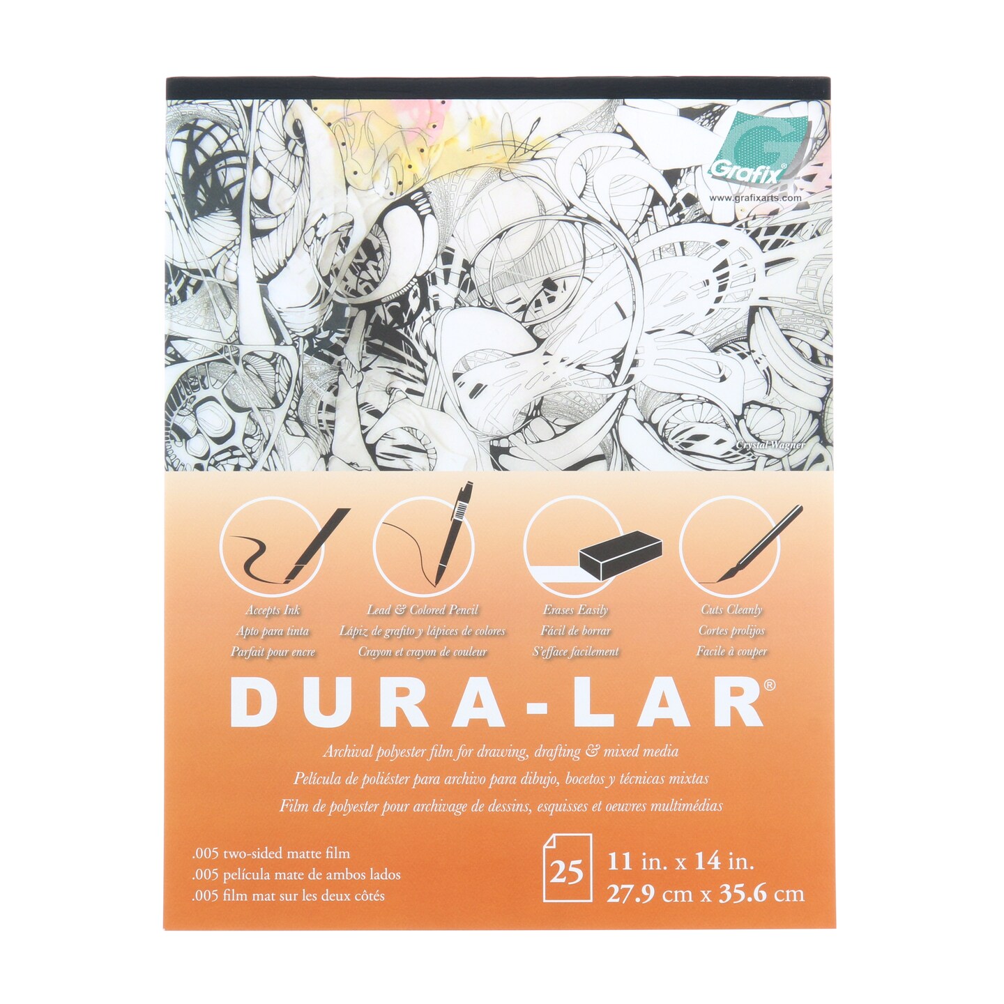 Grafix Dura-Lar Pad, 25 Sheets, .005mm, Matte, 11&#x22; x 14