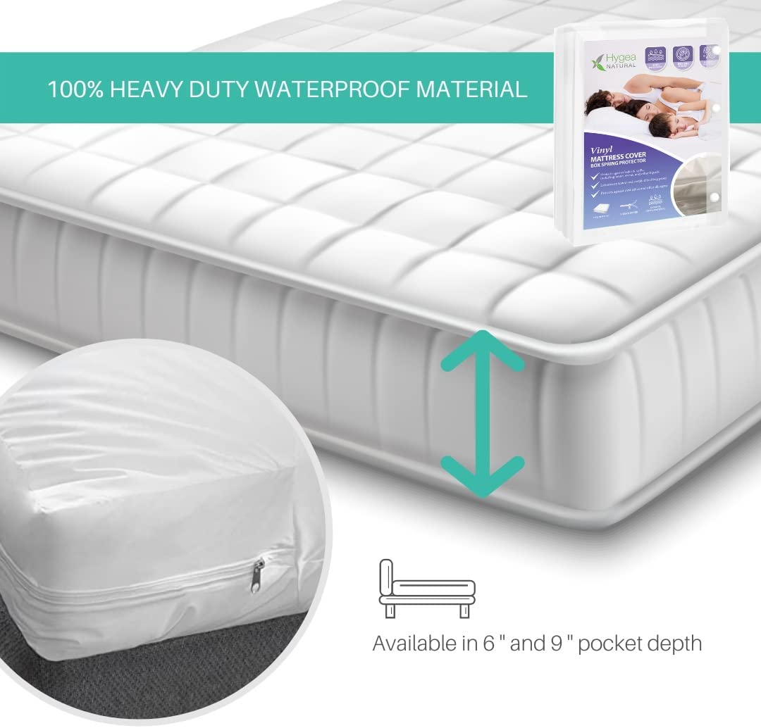 Hygea Natural 6 Gauge Vinyl Bed Bug Mattress/Box Spring Cover-Twin Size 39&#x22;x75&#x22;x9&#x22;