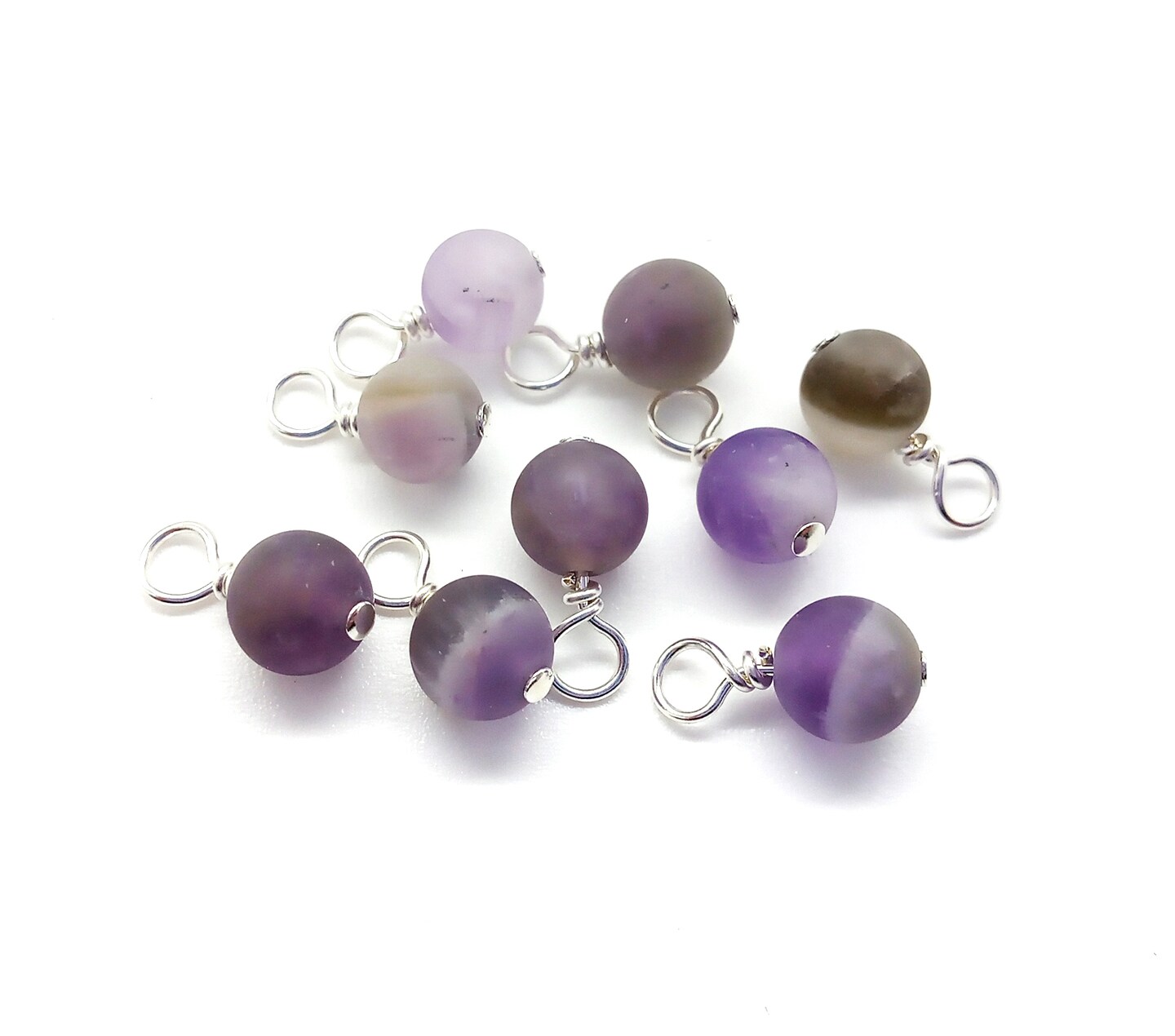 Matte Amethyst 6mm Bead Dangles, Small Gemstone Charms, 10 pieces, Adorabilities
