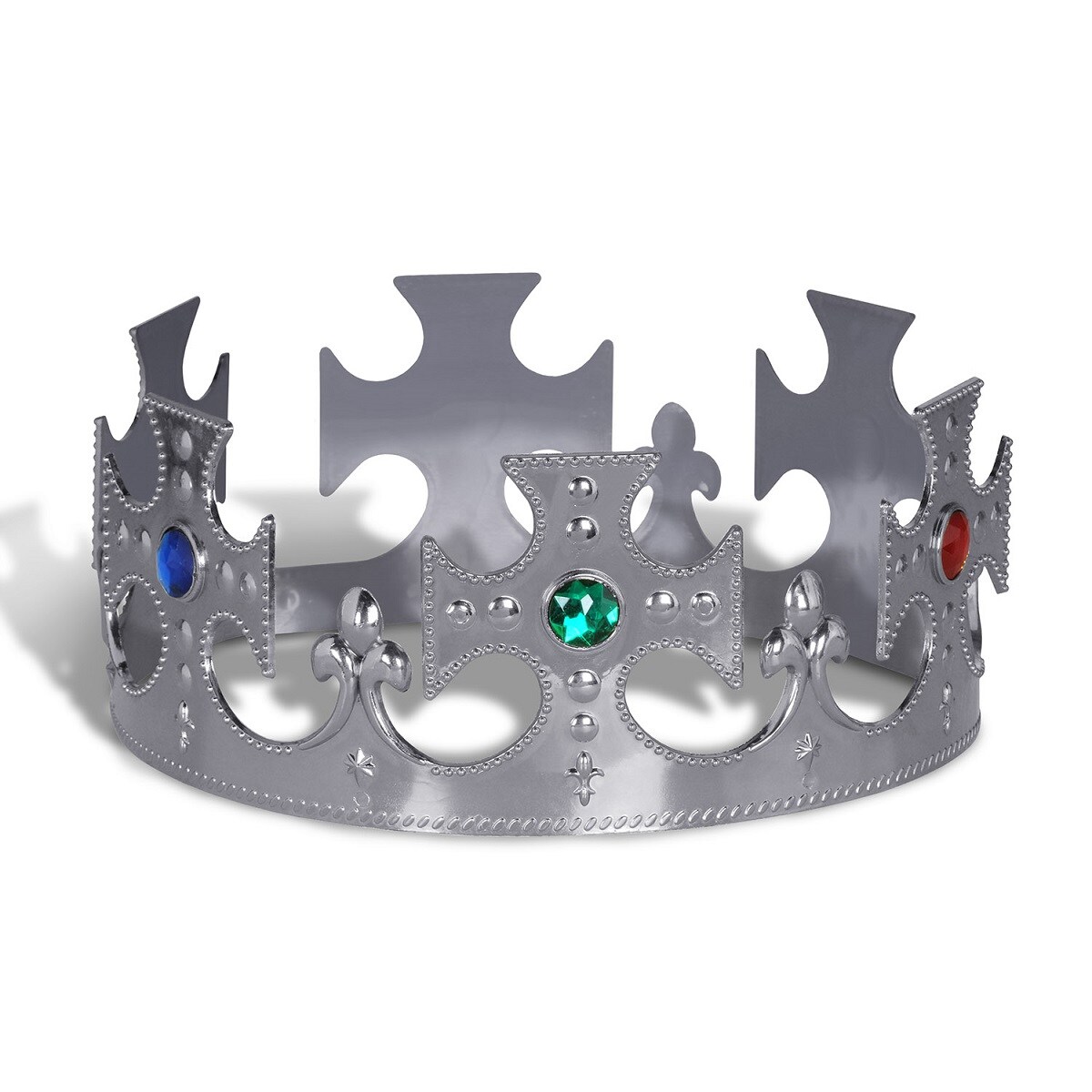 Beistle Club Pack of 12 Plastic Jeweled Silver King&#x27;s Crown Adjustable Party Hat