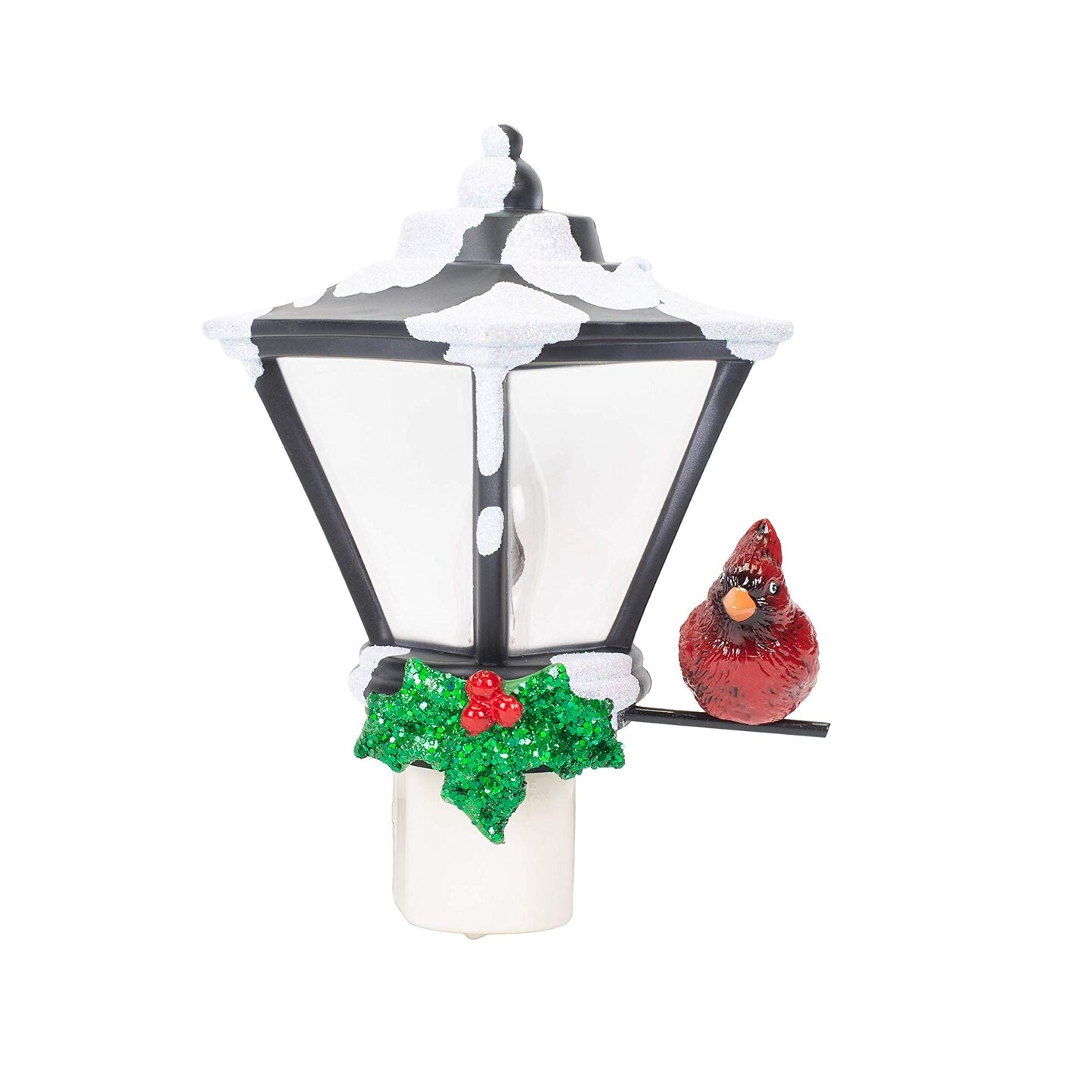 Roman Cardinal on a Snow Covered Street Lamp Flickering Christmas Night Light - 6&#x22;