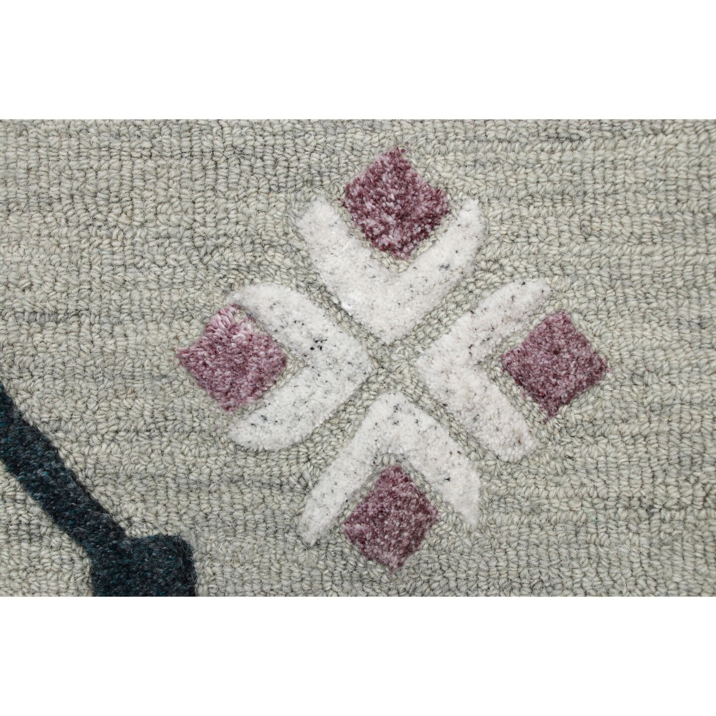 Laddha Home Designs 7' Gray and Pink Geometric Hand Hooked Round Wool Area  Throw Rug