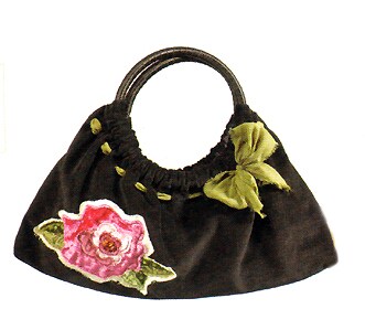 Ganz Maggi B Soft Touch Velour Black & Rose Appliqué Clutch Bag