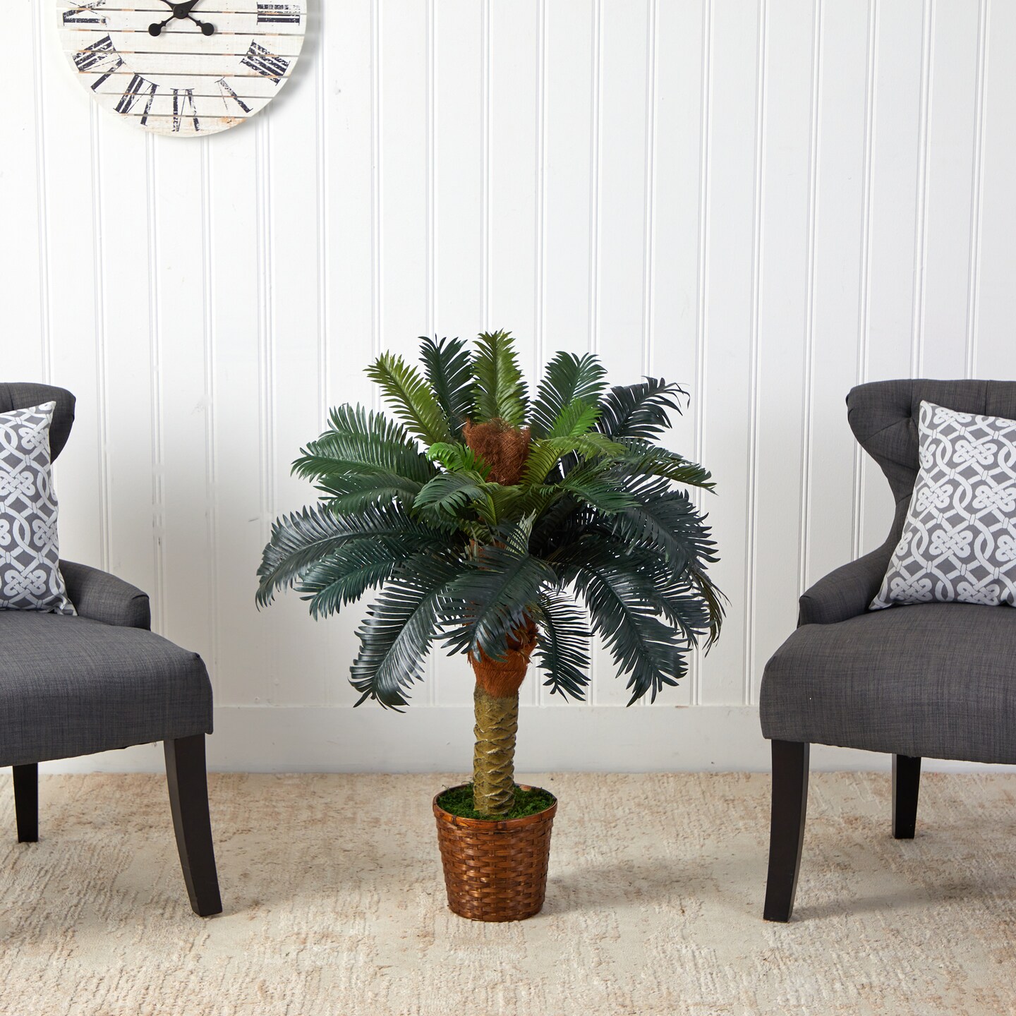 Nearly Natural 3' Artificial Sago Palm Tree in Decorative Planter