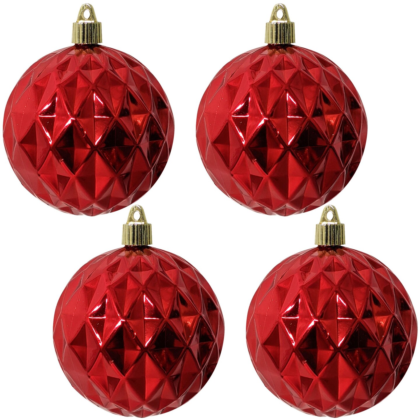 Christmas by Krebs 4ct Sonic Red Shatterproof Diamond Christmas Ball Ornaments 4&#x22; (100mm)