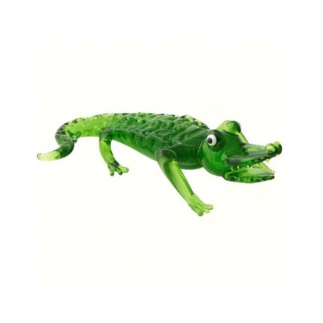 GC Home &#x26; Garden 4&#x22; Green Alligator Art Glass Animal Figurine