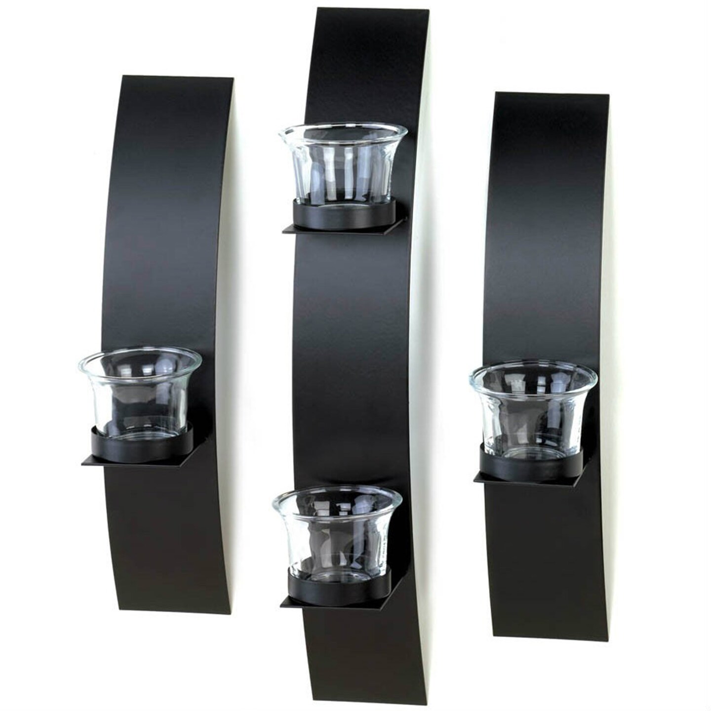 Accent Plus Home Decorative Sleek Black Curved Iron Wall Sconce Set