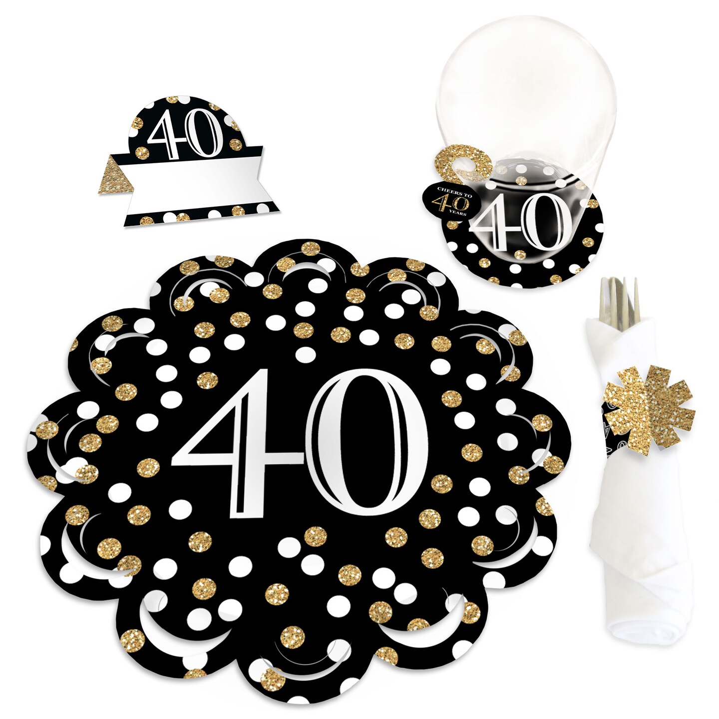 Big Dot of Happiness Adult 40th Birthday - Gold - Birthday Party Paper Charger &#x26; Table Decorations Chargerific Kit for 8