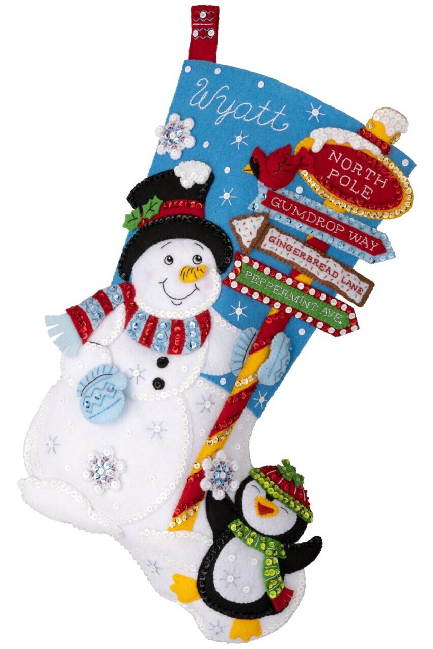 Bucilla Felt Stocking Applique Kit 18" Long-Destination North Pole