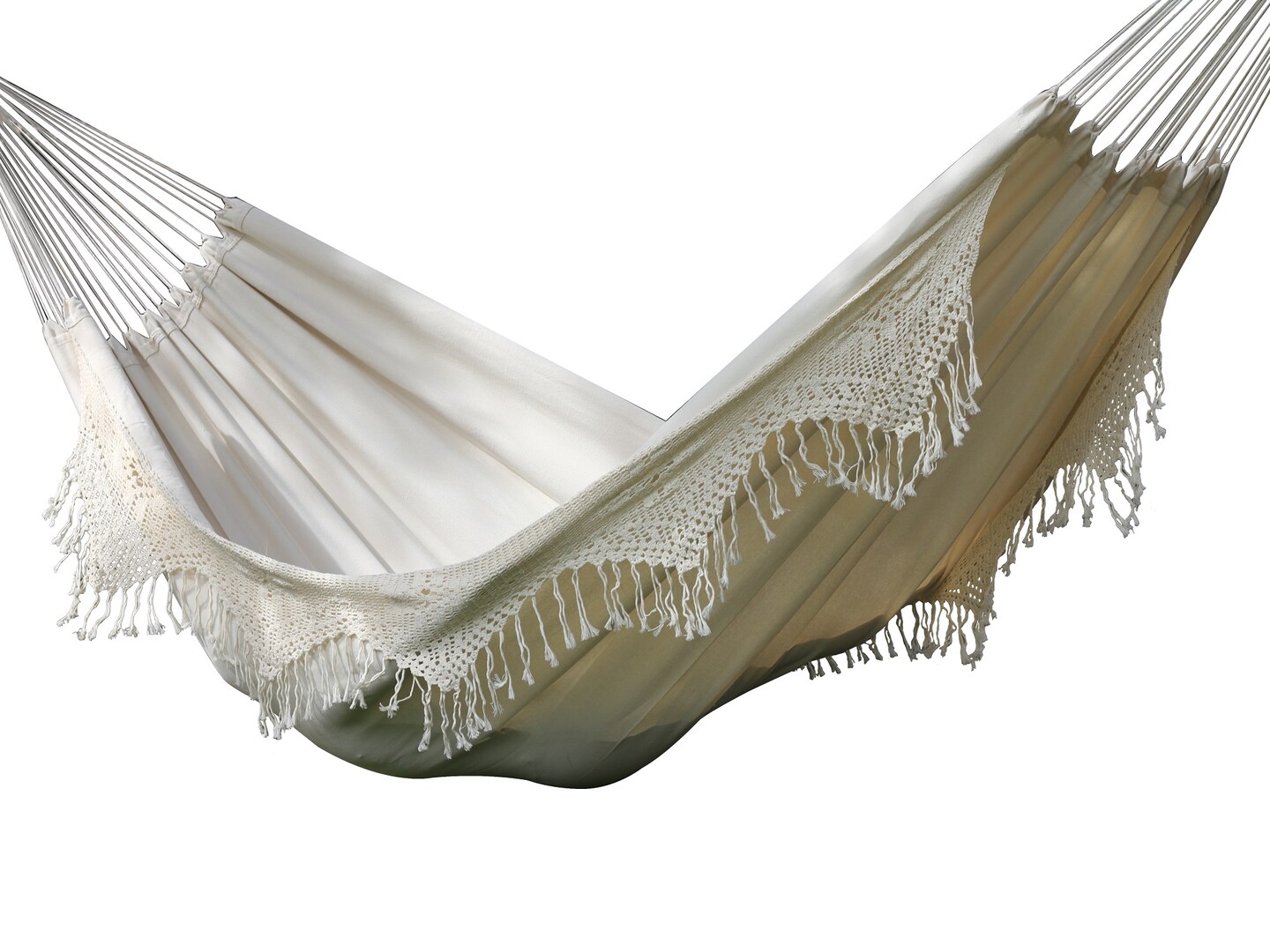 The Hamptons Collection Brazilian Style Two Person Double Hammock with Fringe - 144&#x201D; x 63&#x22; - White