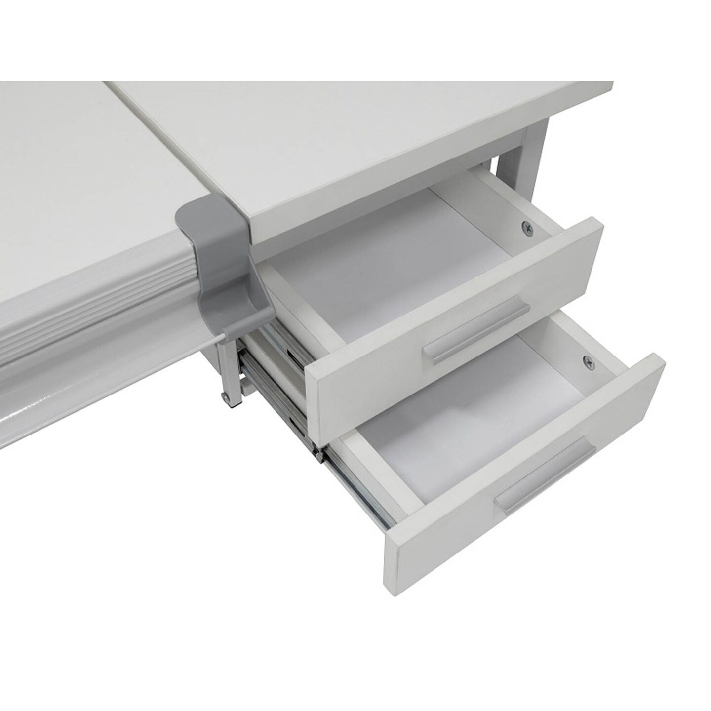 Graphix II Height Adjustable, Split Top, Pro Line Drafting Table With 39.5" x 30" Tilting Top And Drawers In White