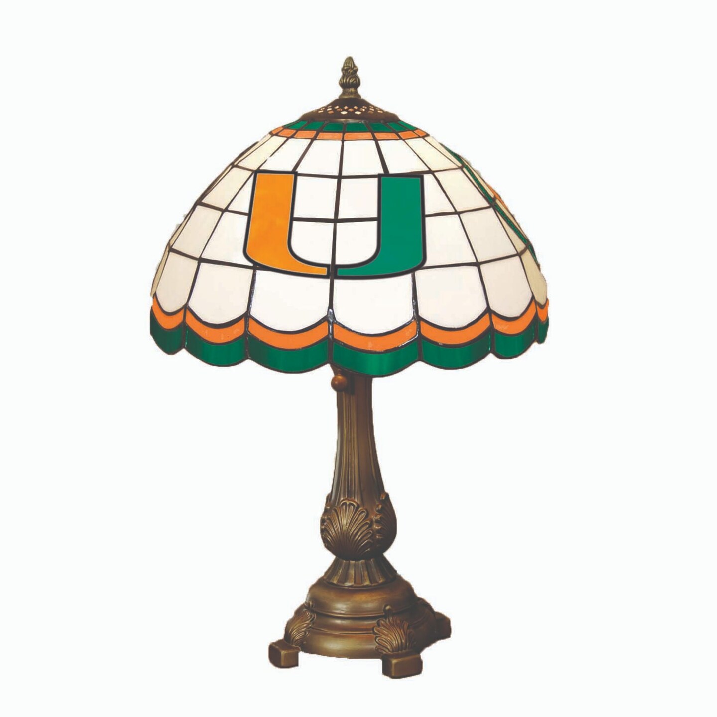 The Memory Company 19.5&#x22; Orange and Green NCAA Miami Hurricanes Tiffany Table Lamp