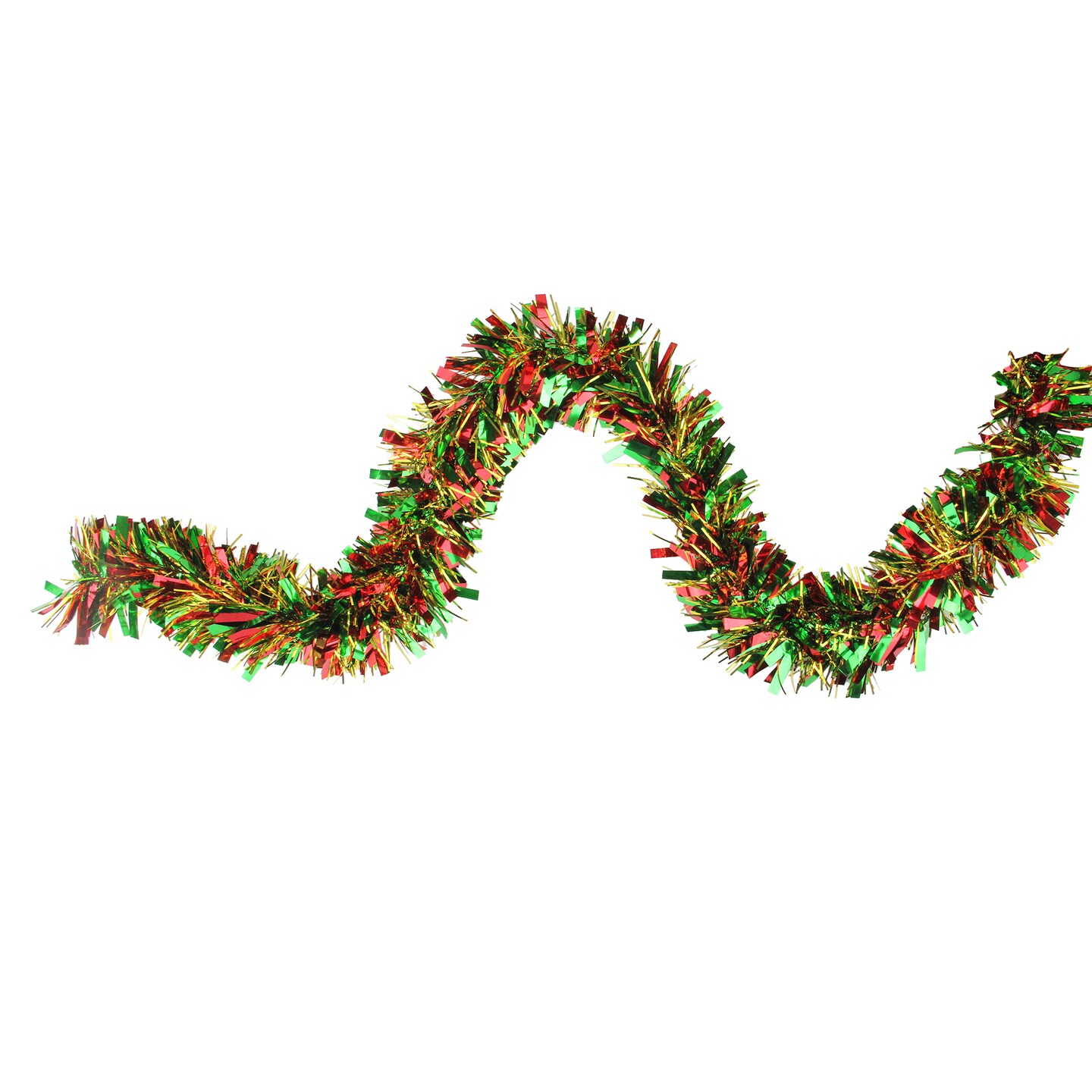 Northlight 12&#x27; x 4&#x22; Metallic Gold, Red and Green Wide Cut Tinsel Christmas Garland - Unlit