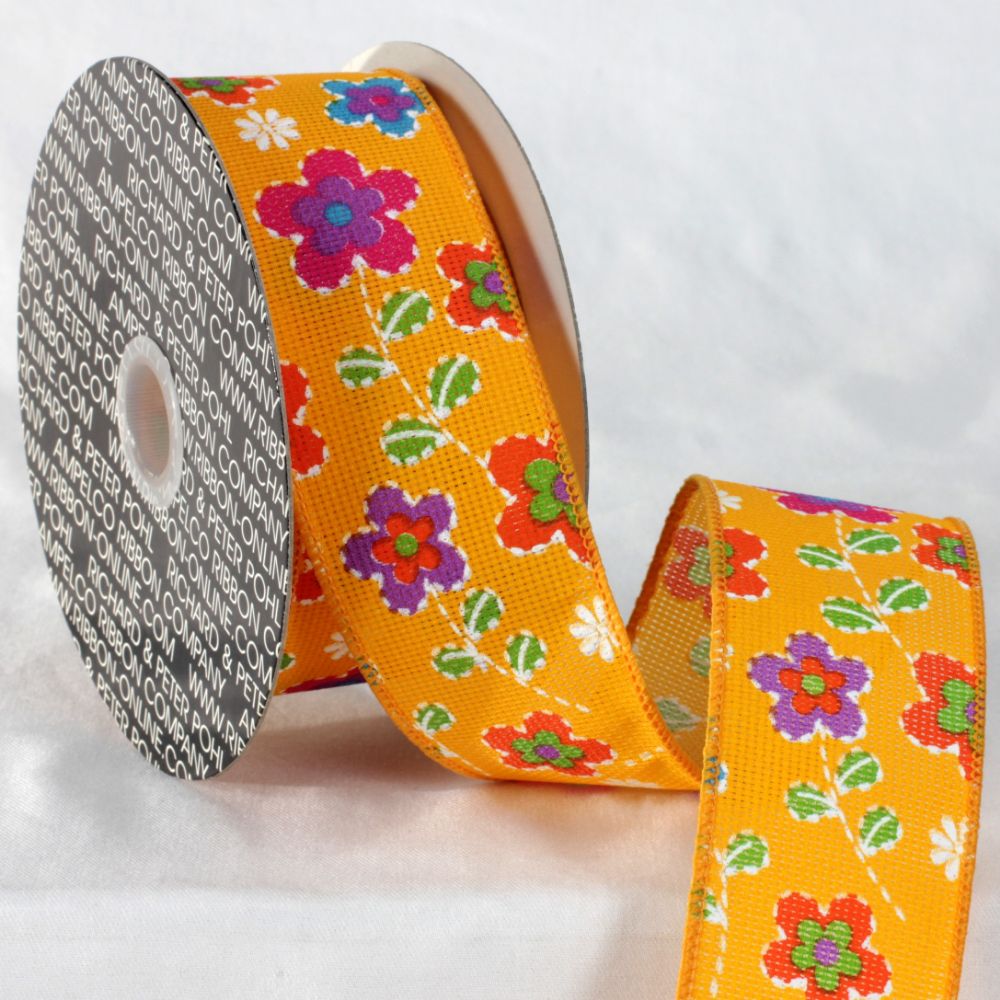 The Ribbon People Pink and Yellow Floral Ribbon 2&#x22; x 20 Yards