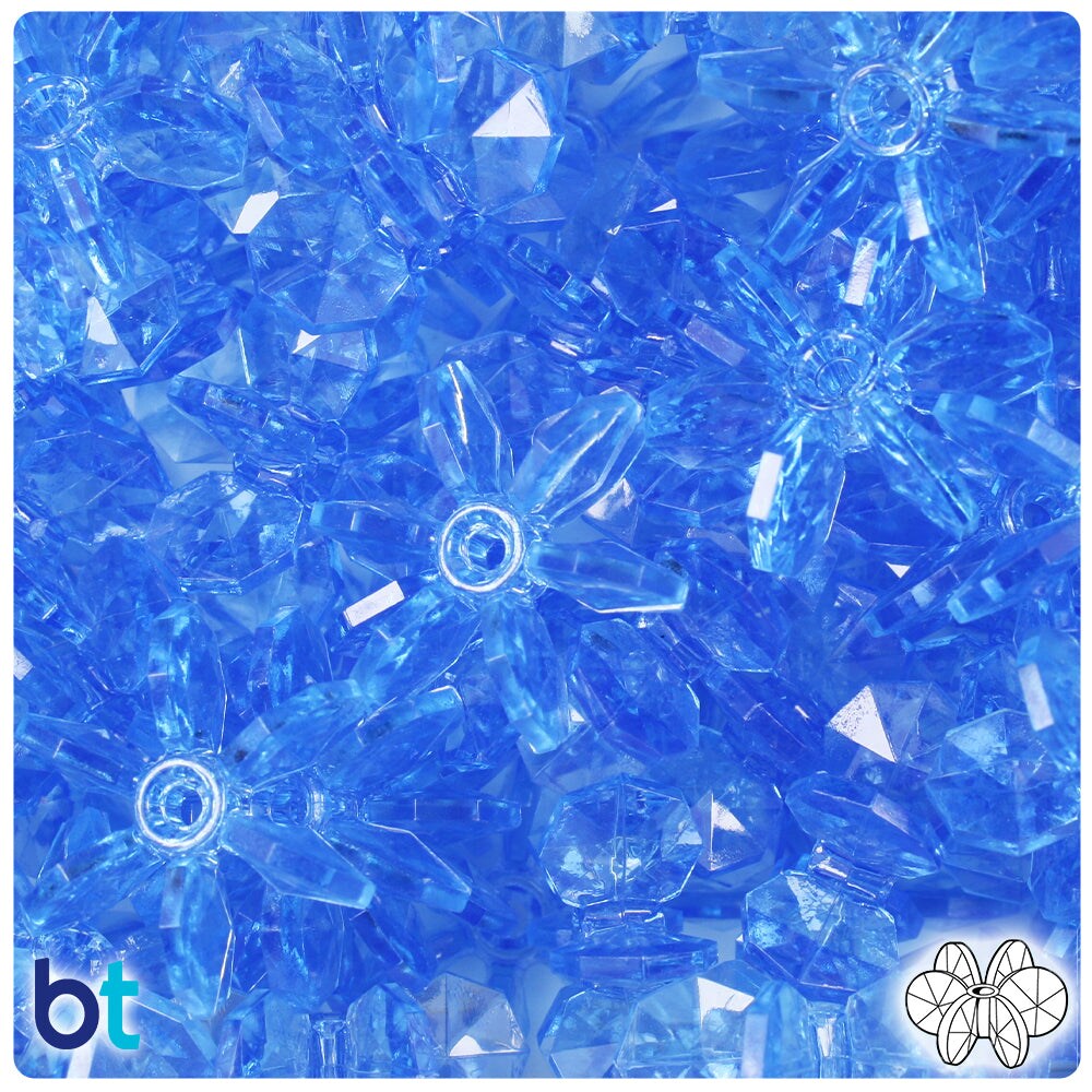 BeadTin Light Sapphire Transparent 25mm SunBurst Plastic Craft Beads (80pcs)