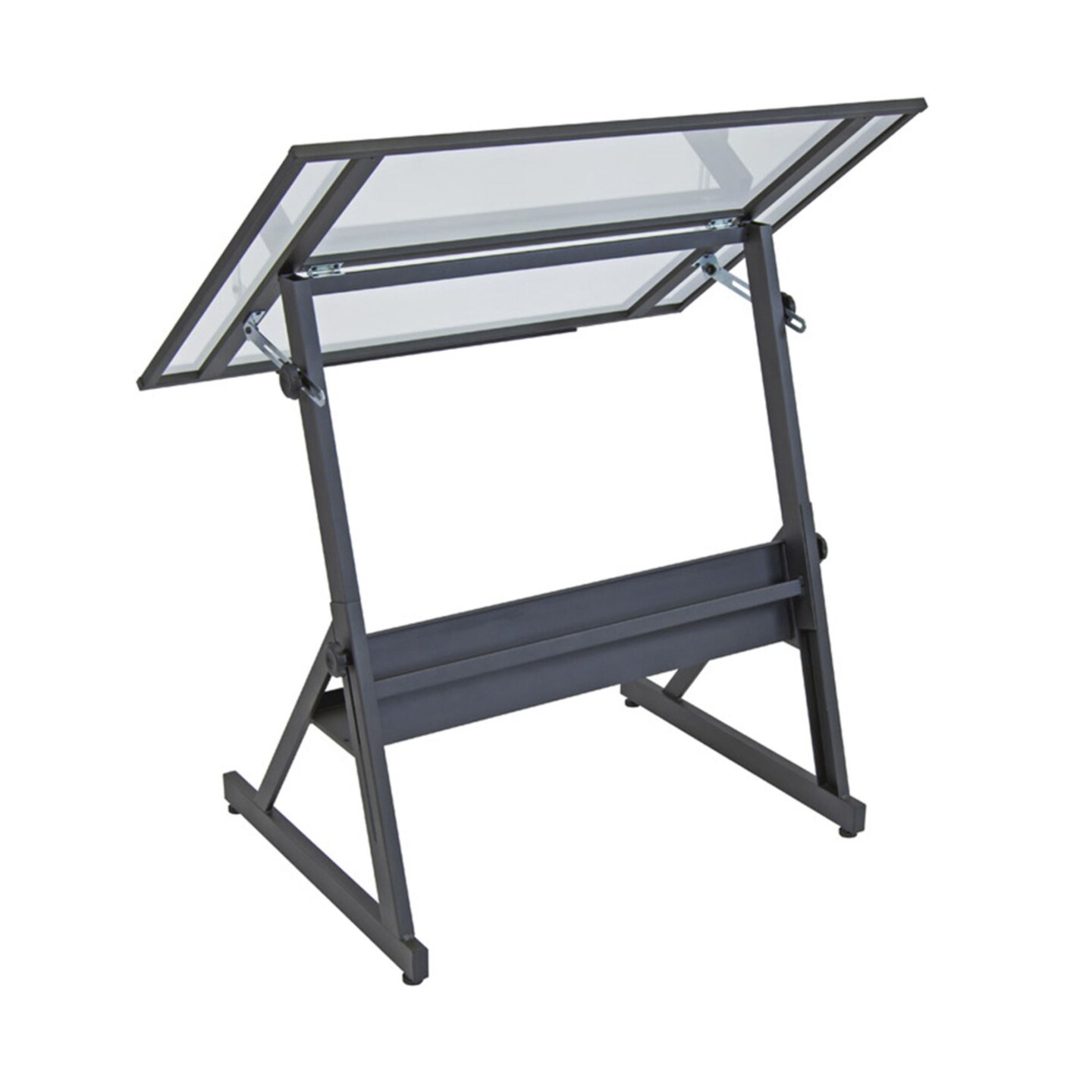 Solano Height Adjustable Drawing Table In Charcoal Black / Clear Glass